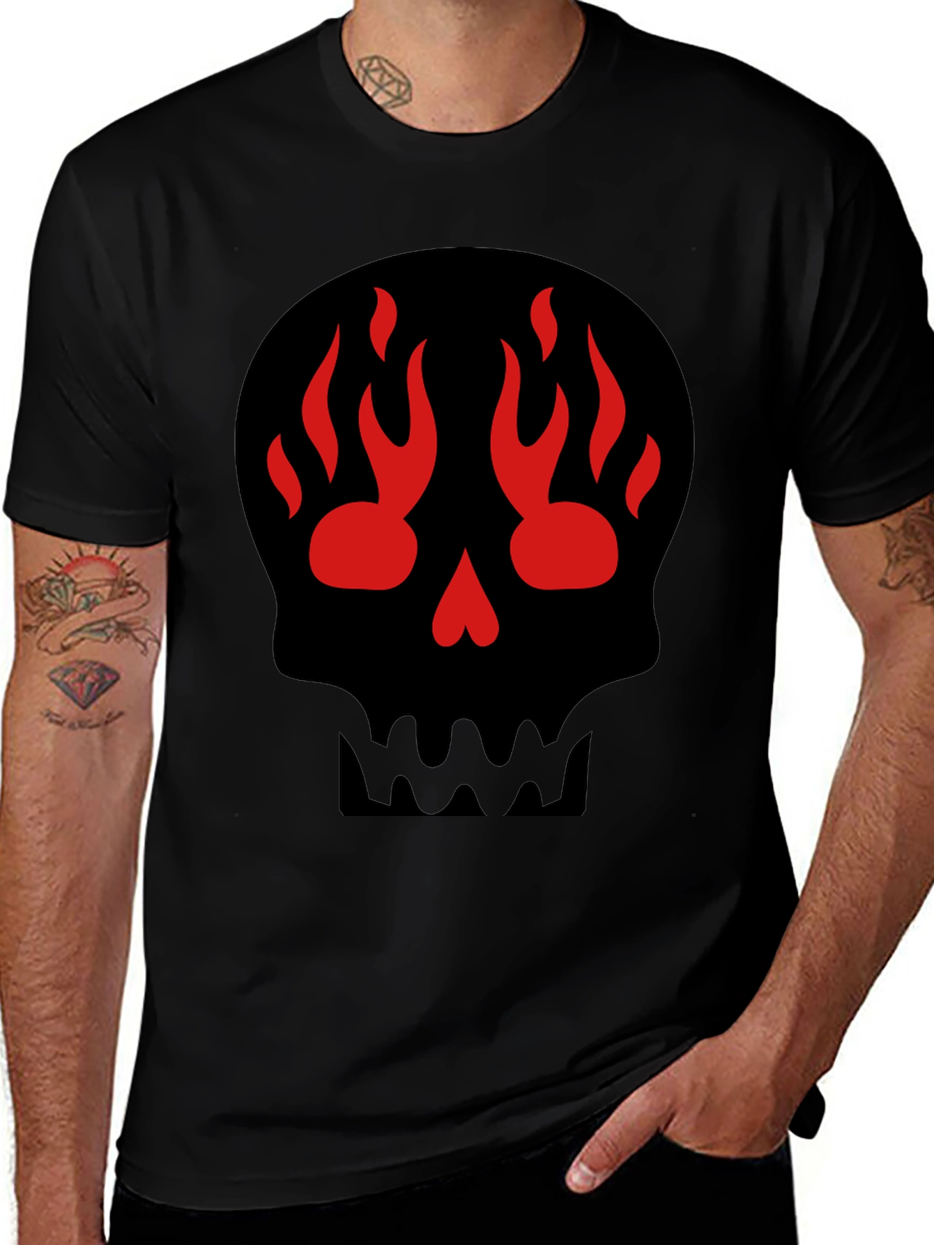 Variant 22 of Skull Flame Graphic Tee - Black