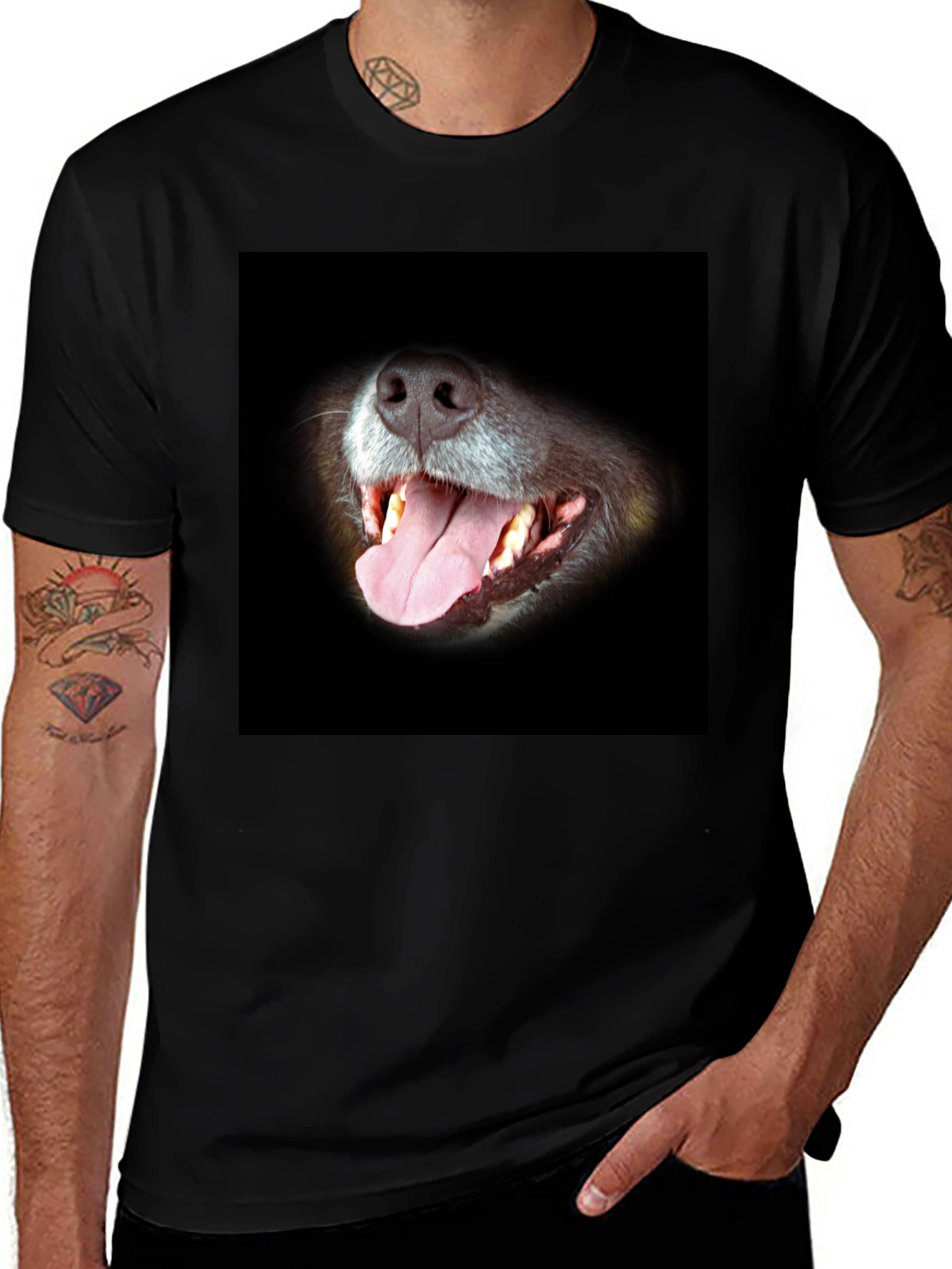 Variant 22 of Dog Face Graphic Print Black T-Shirt