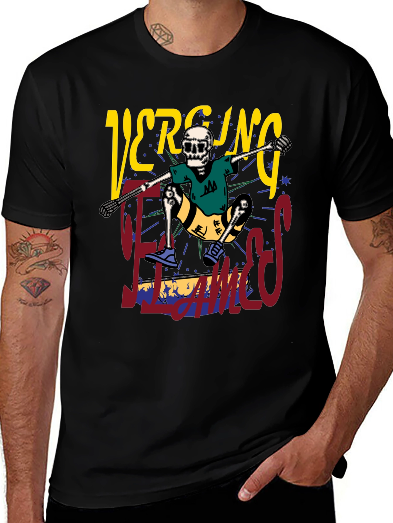 Variant 29 of Skateboarding Skeleton Graphic Tee - Black Cotton Shirt