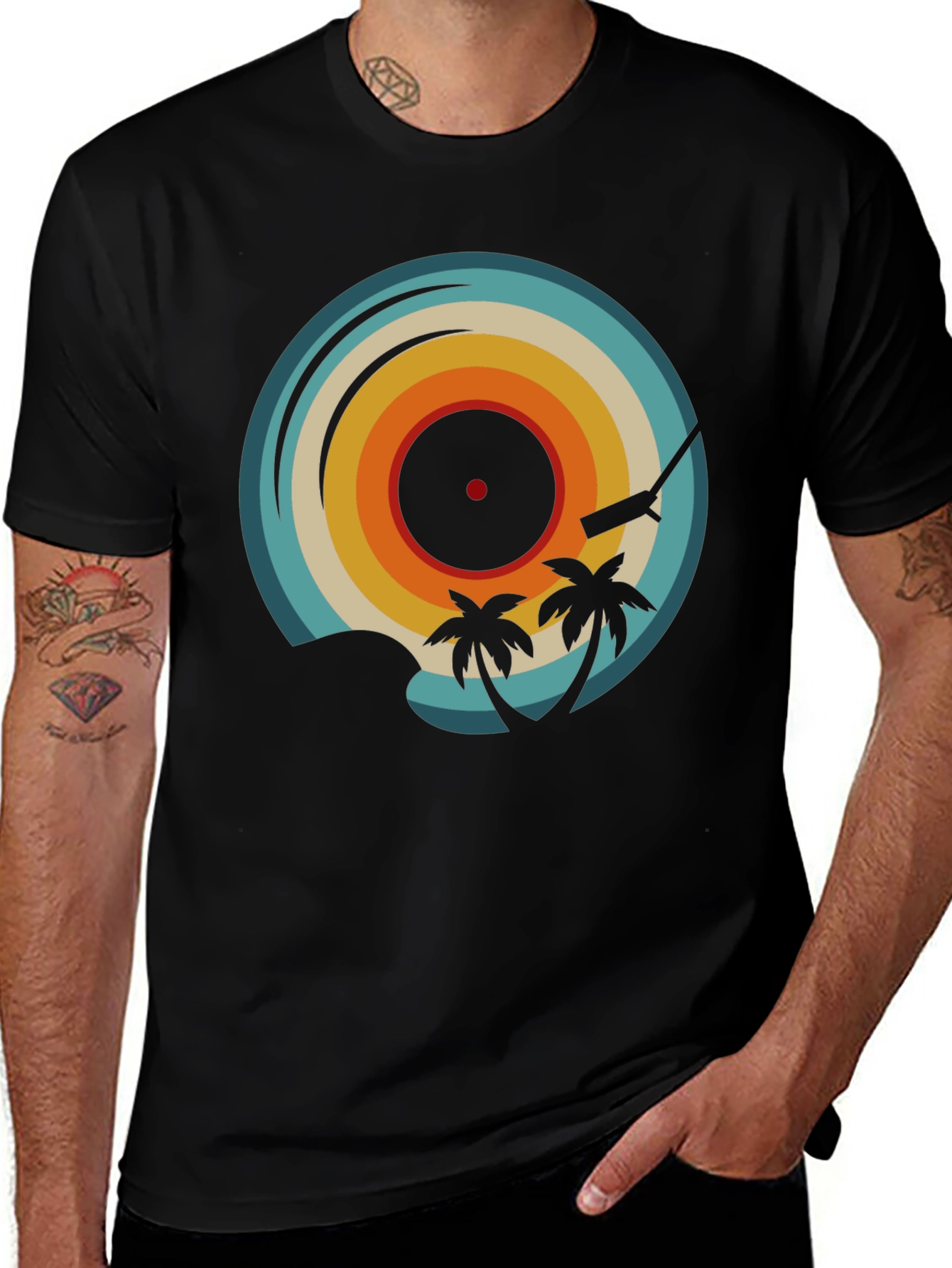 Variant 8 of Retro Vinyl Record Palm Tree Graphic Tee