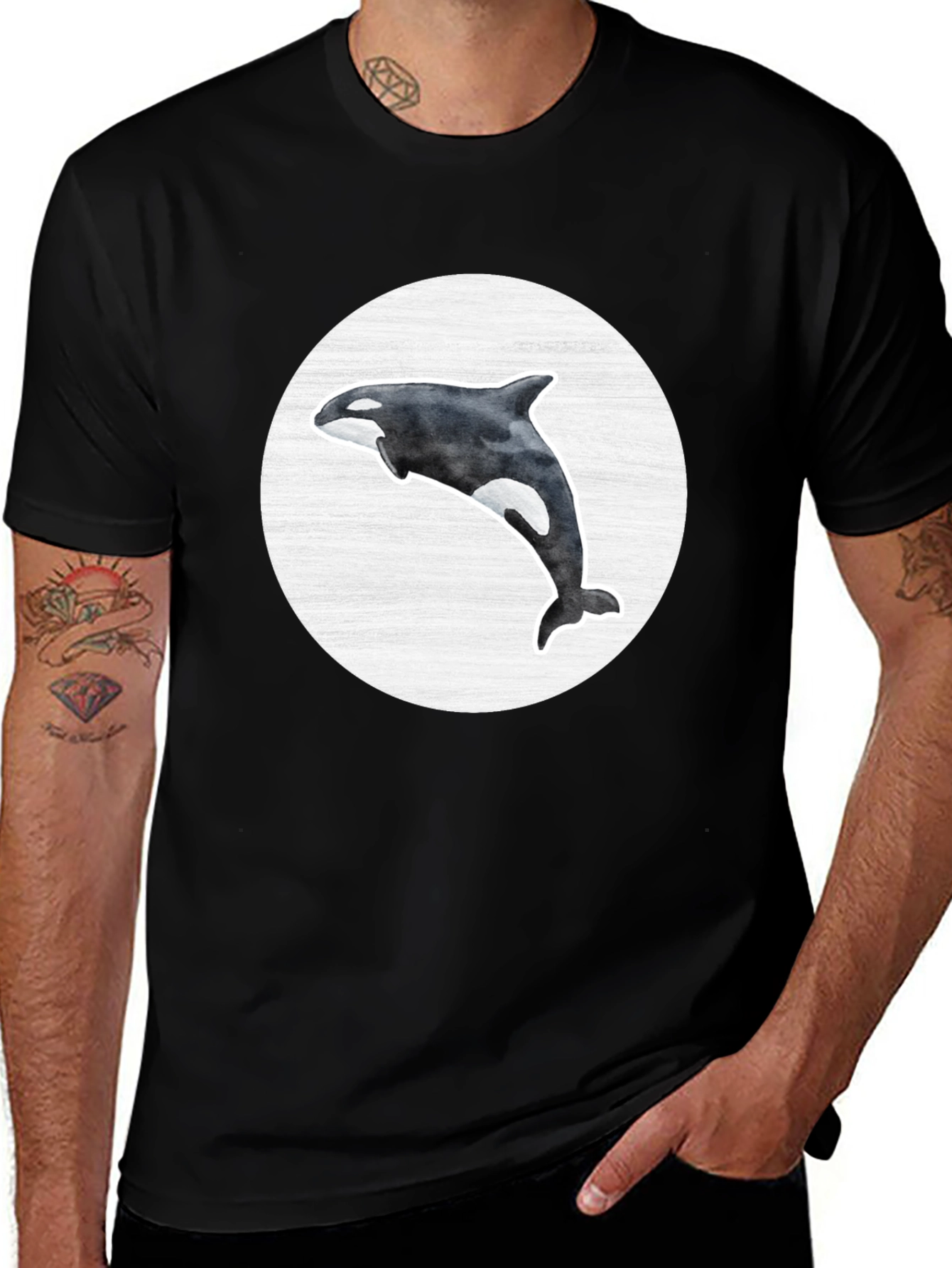 Variant 27 of Orca Whale Graphic Tee - Black Cotton Blend