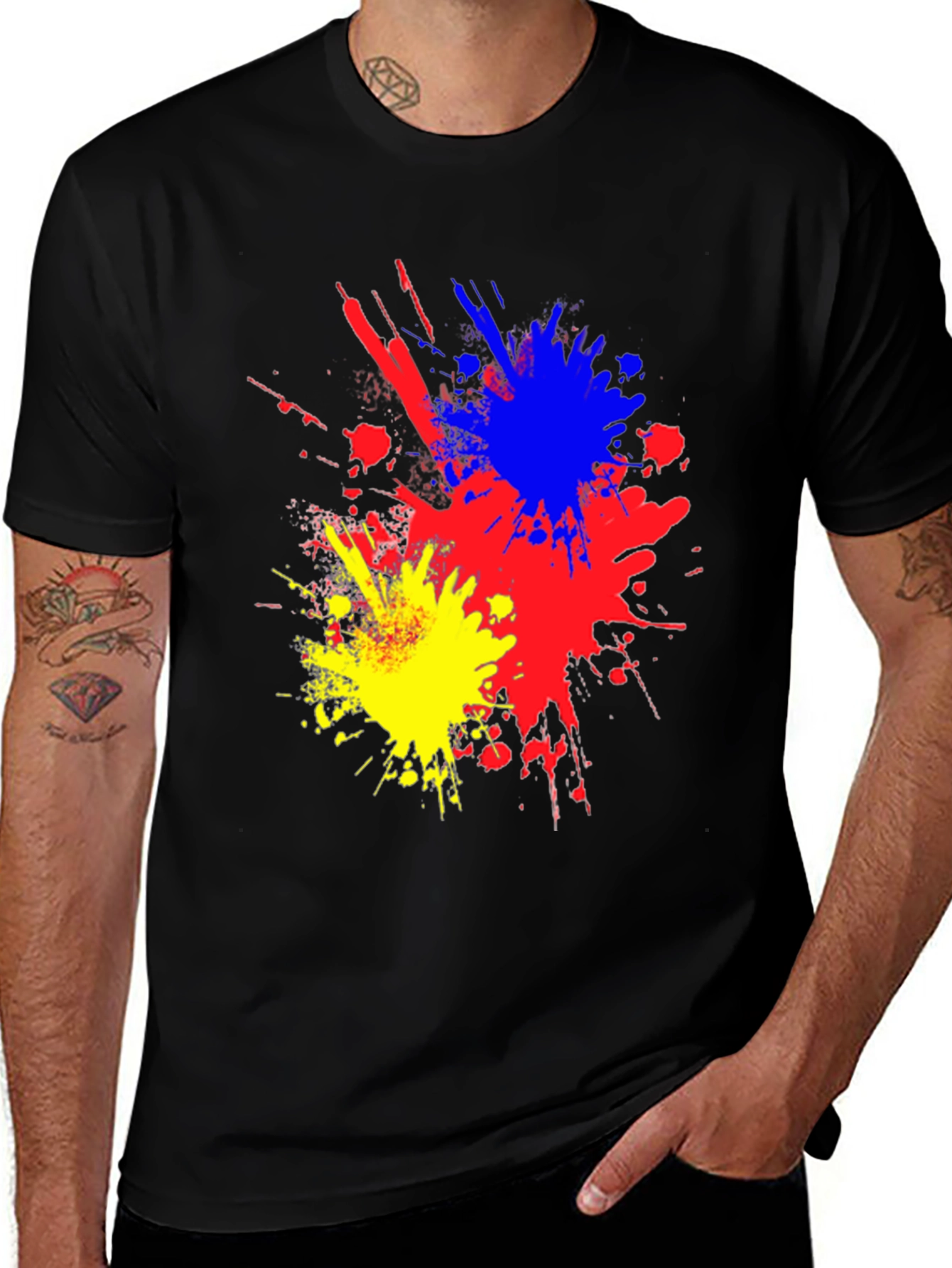 Variant 2 of Abstract Color Splatter Graphic Black T-Shirt
