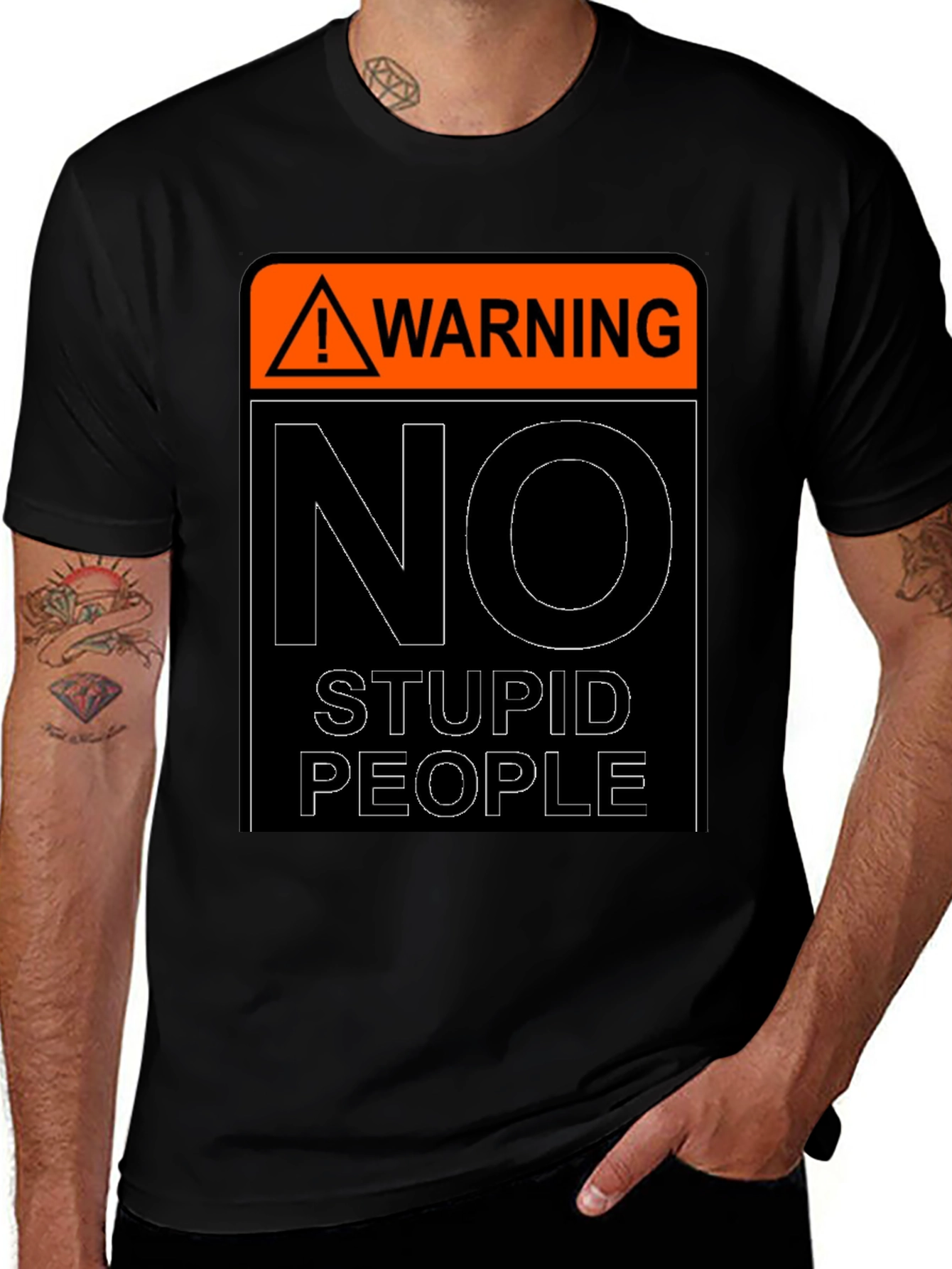 Variant 4 of Warning No Stupid People Graphic T-Shirt - Funny Sarcastic Tee