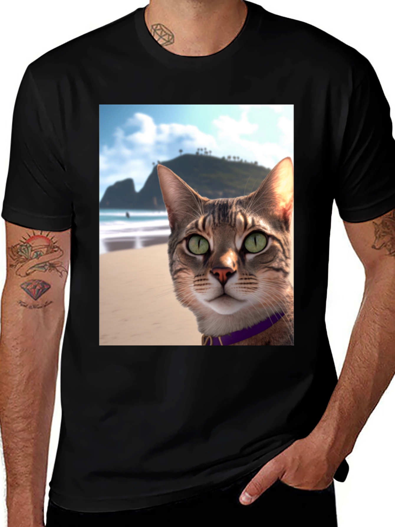 Variant 2 of Beach Cat T-Shirt - Cool Cat Graphic Tee