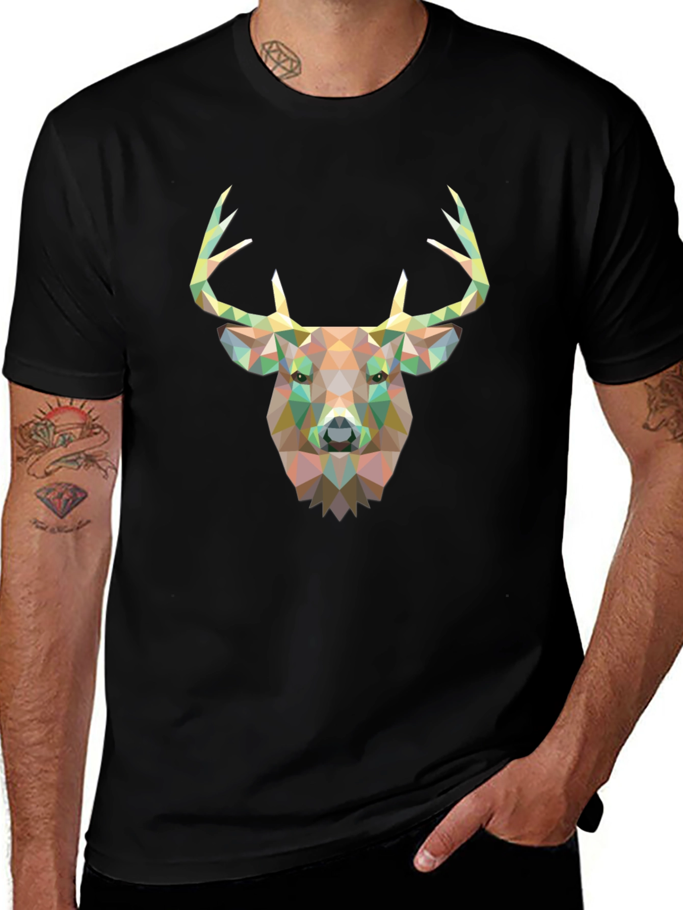 Variant 6 of Geometric Deer Head Graphic T-Shirt - Black