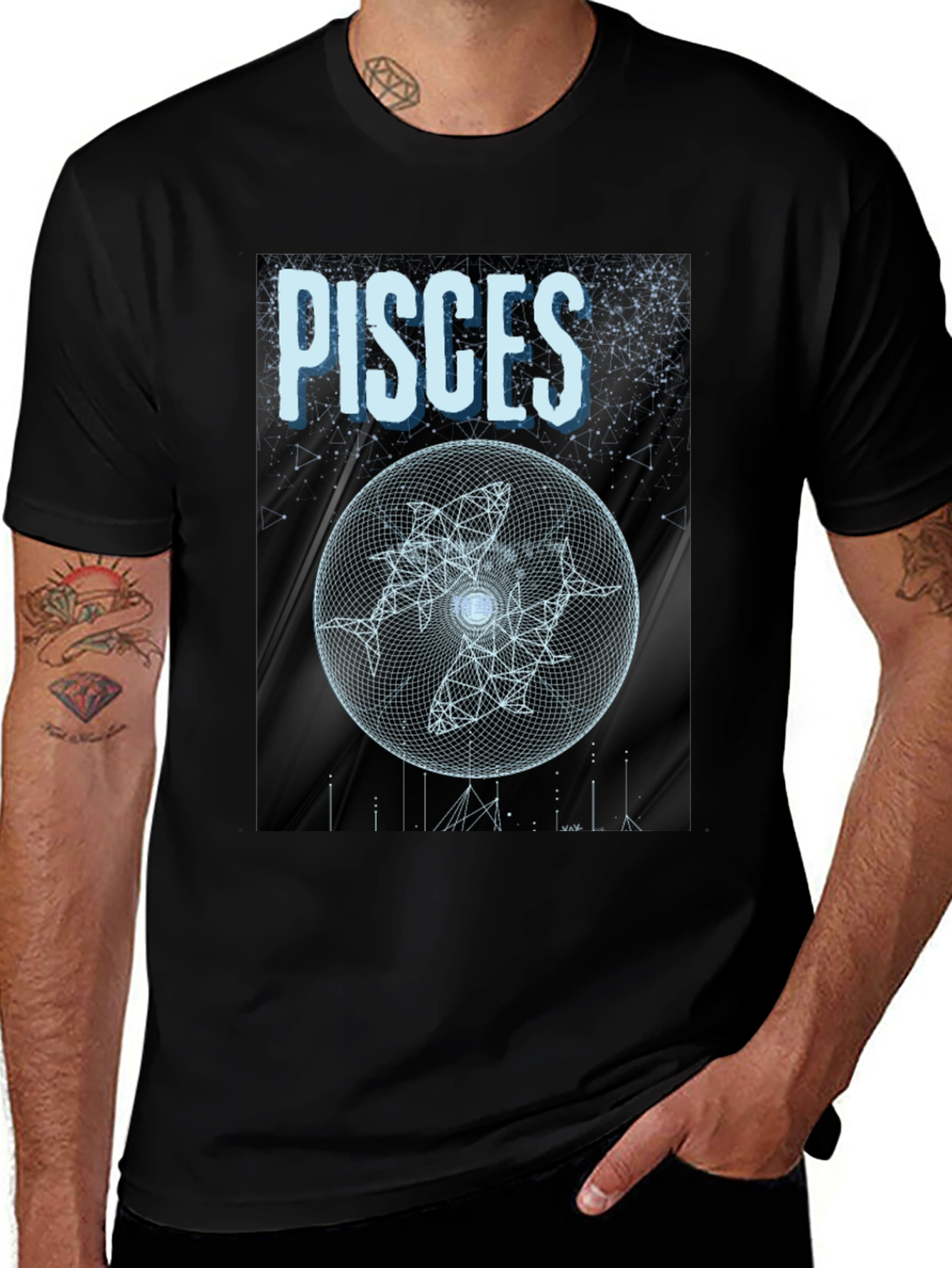 Variant 9 of Pisces Zodiac Graphic Print Black T-Shirt
