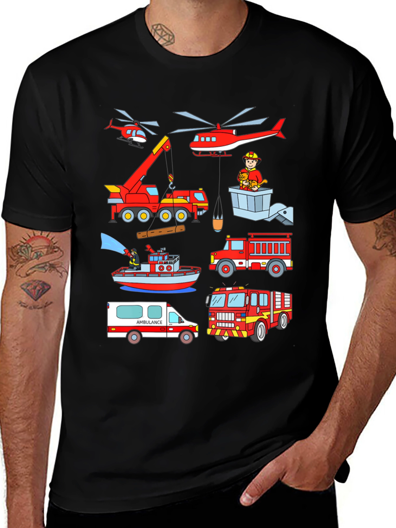 Variant 2 of Firetrucks & Helicopters T-Shirt