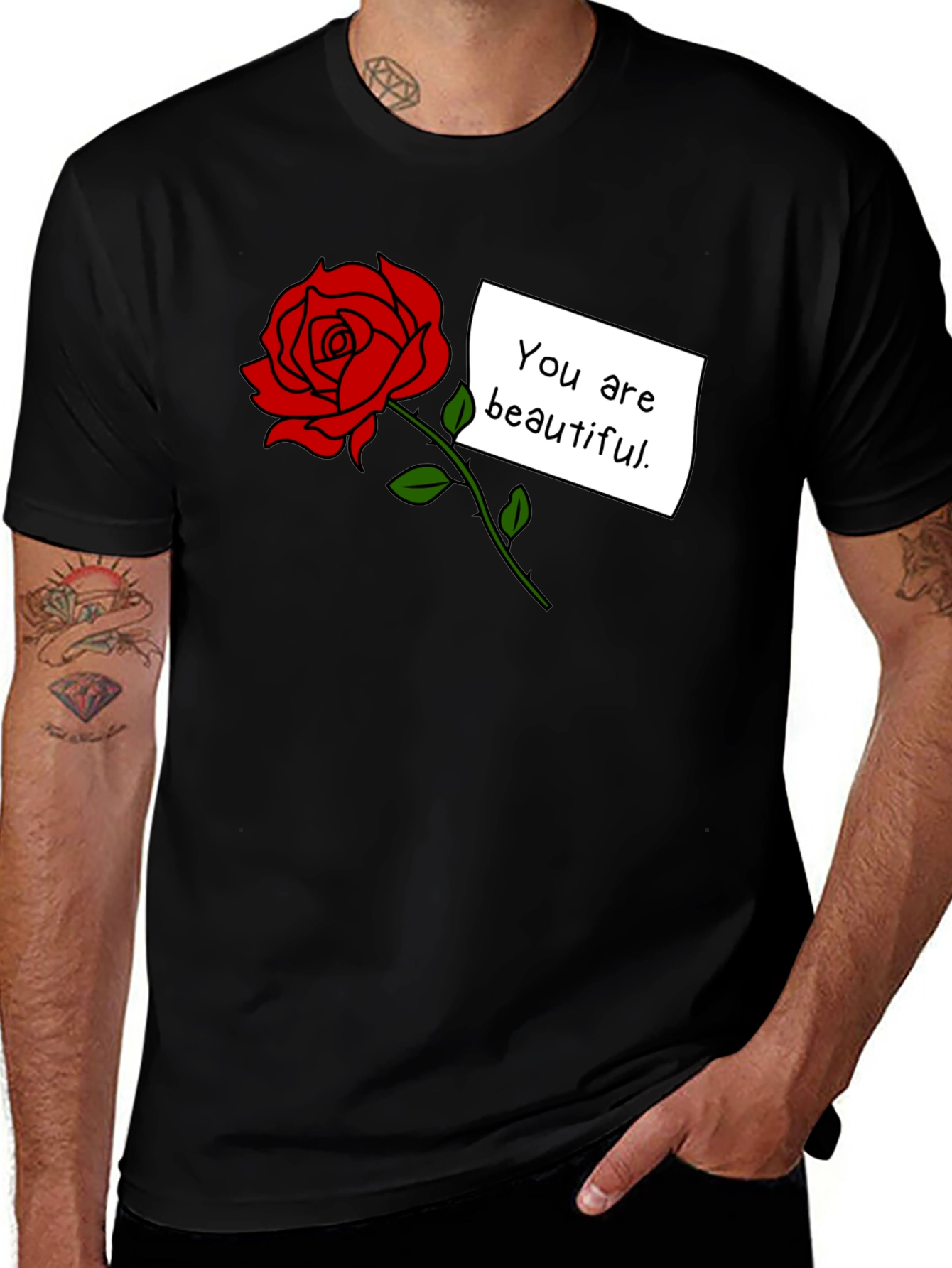 "You Are Beautiful" Rose Graphic T-Shirt