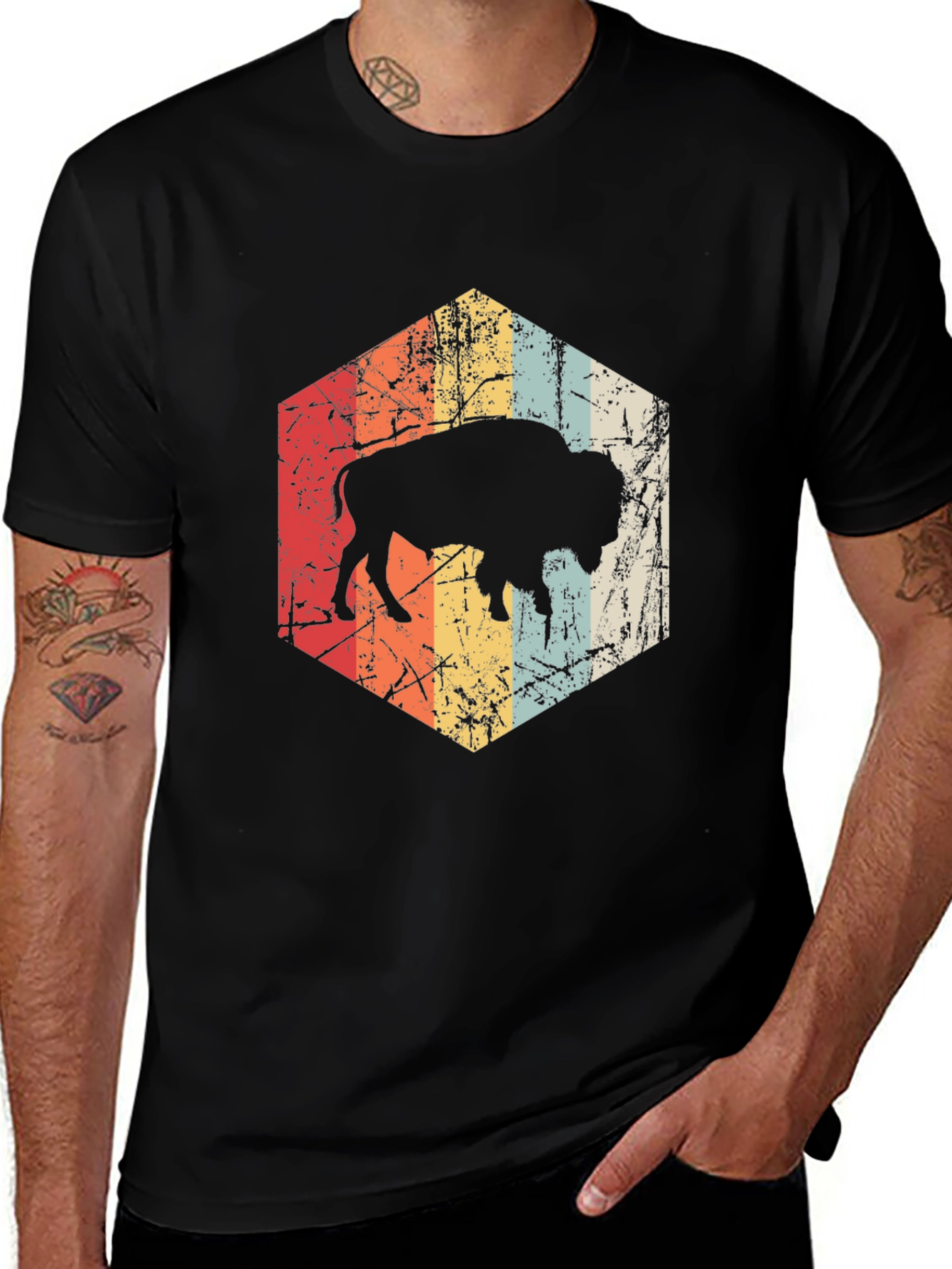 Variant 11 of Retro Bison Graphic Tee - Distressed Design