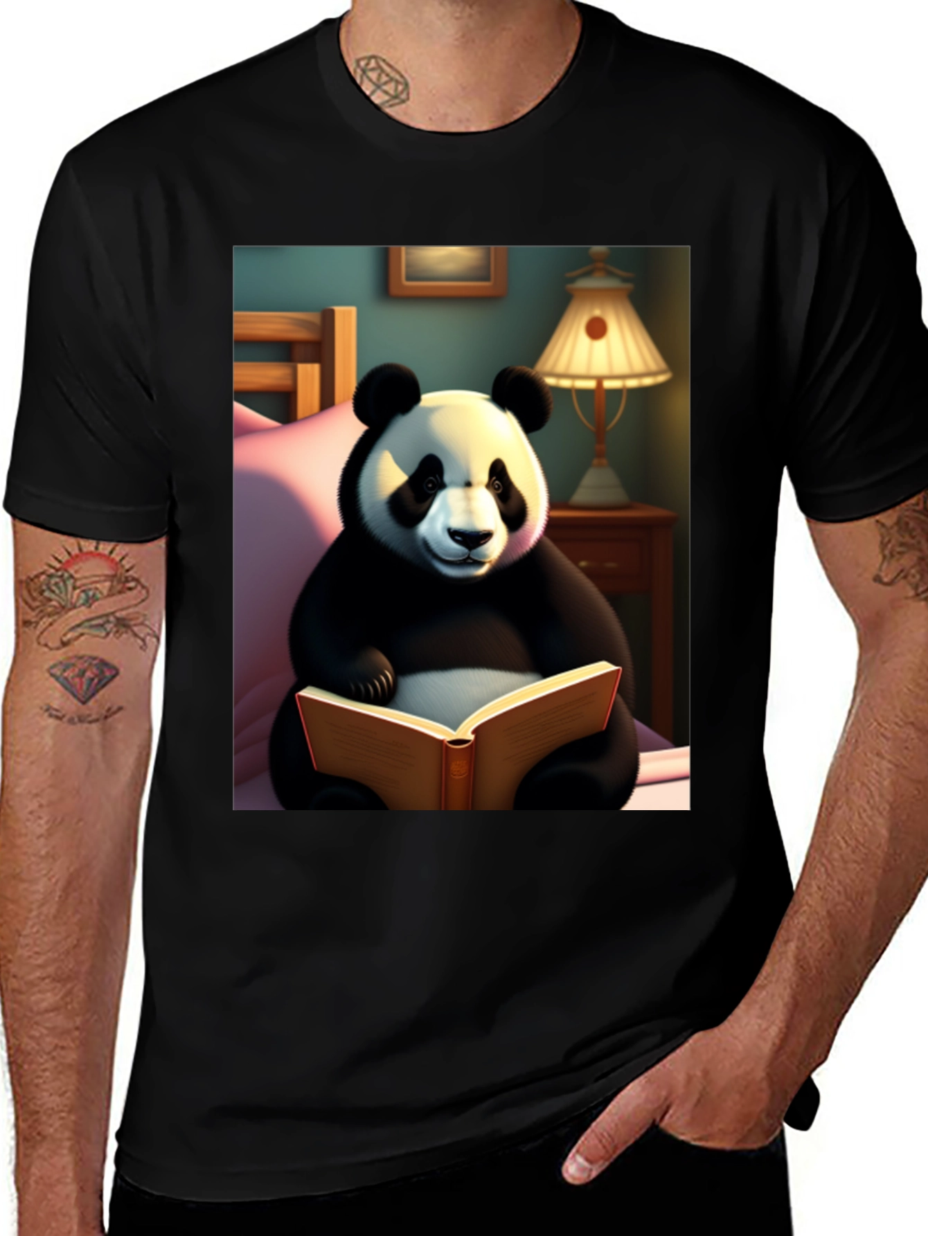 Variant 23 of Panda Reading Book Graphic T-Shirt - Cotton Blend
