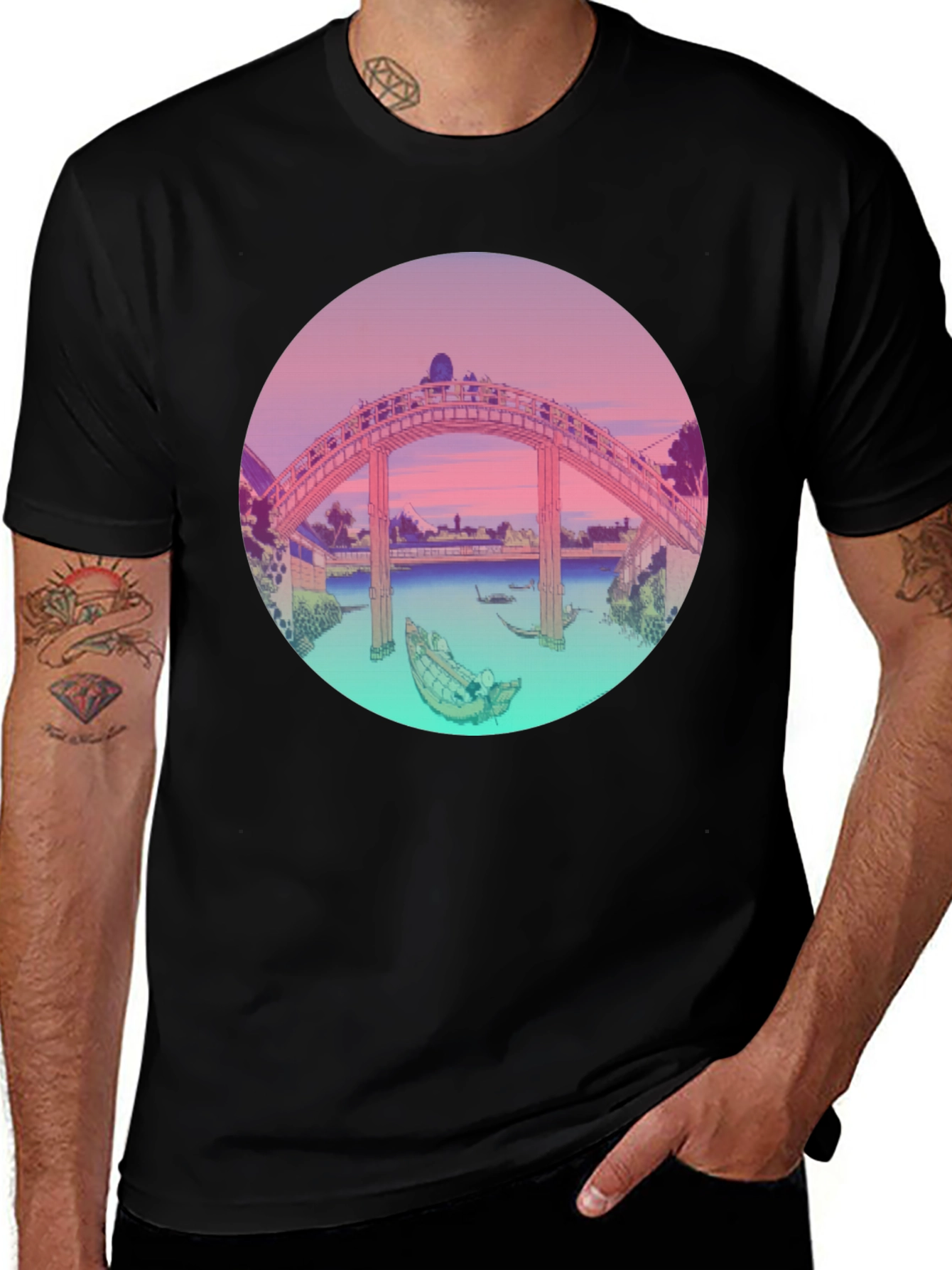 Variant 15 of Retro Japanese Bridge Graphic T-Shirt
