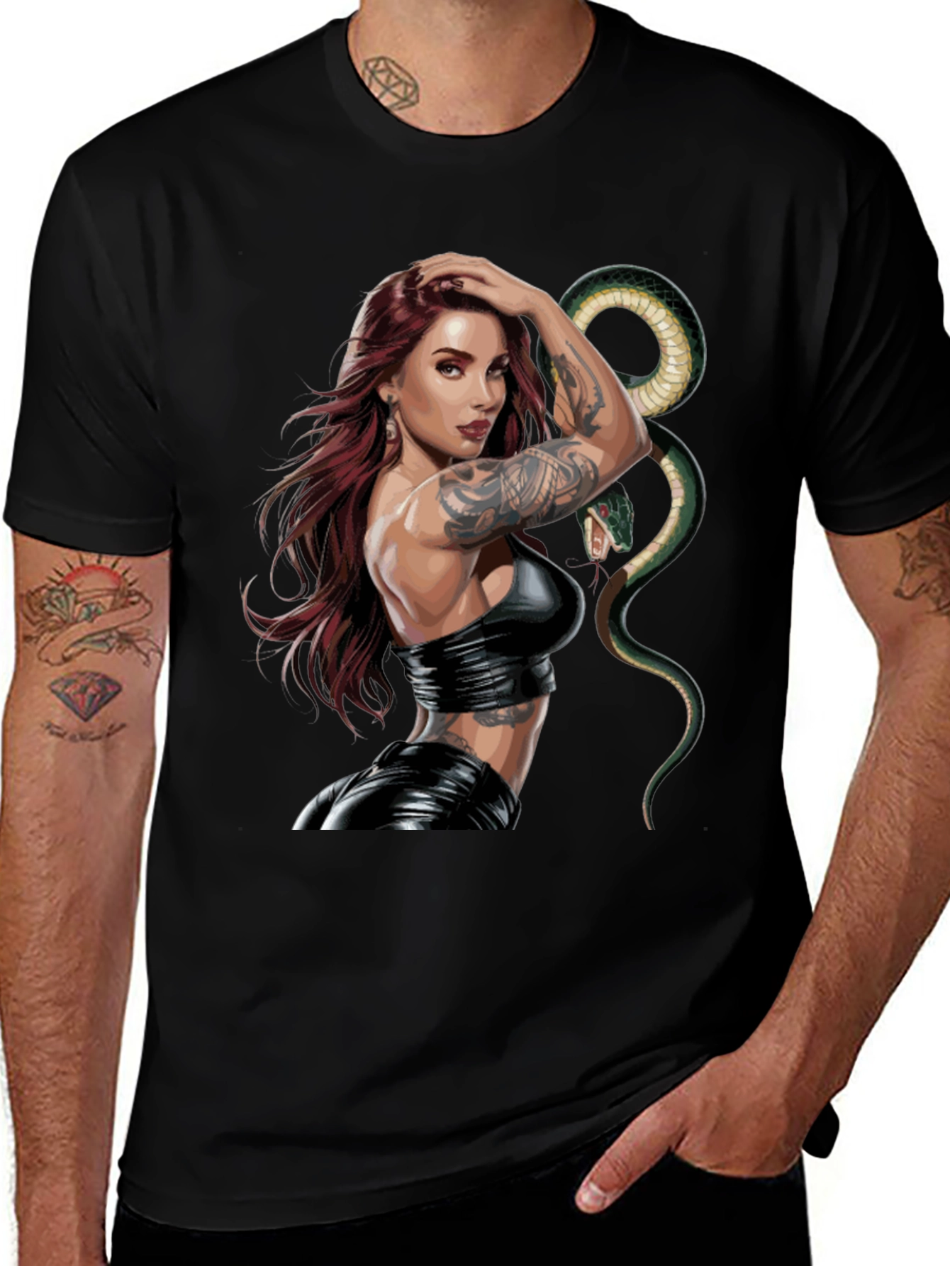 Variant 6 of Black Graphic Tee - Woman with Snake