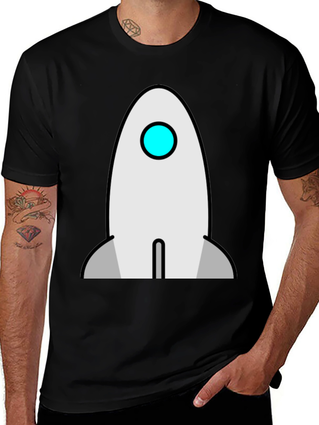 Variant 24 of Rocket Graphic T-Shirt - Black Cotton Crew Neck Tee