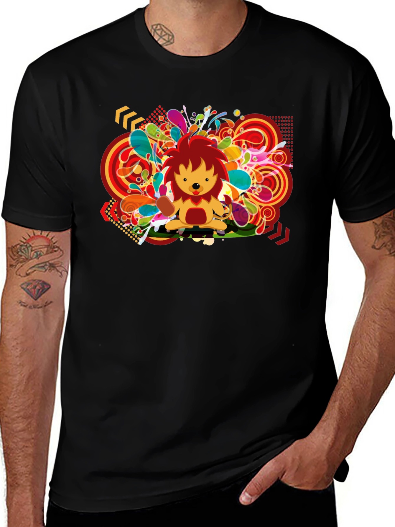 Variant 15 of Funky Lion Graphic Black T-Shirt