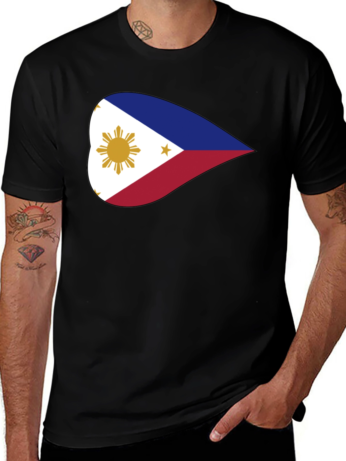 Variant 20 of Philippine Flag Heart Graphic Black T-Shirt