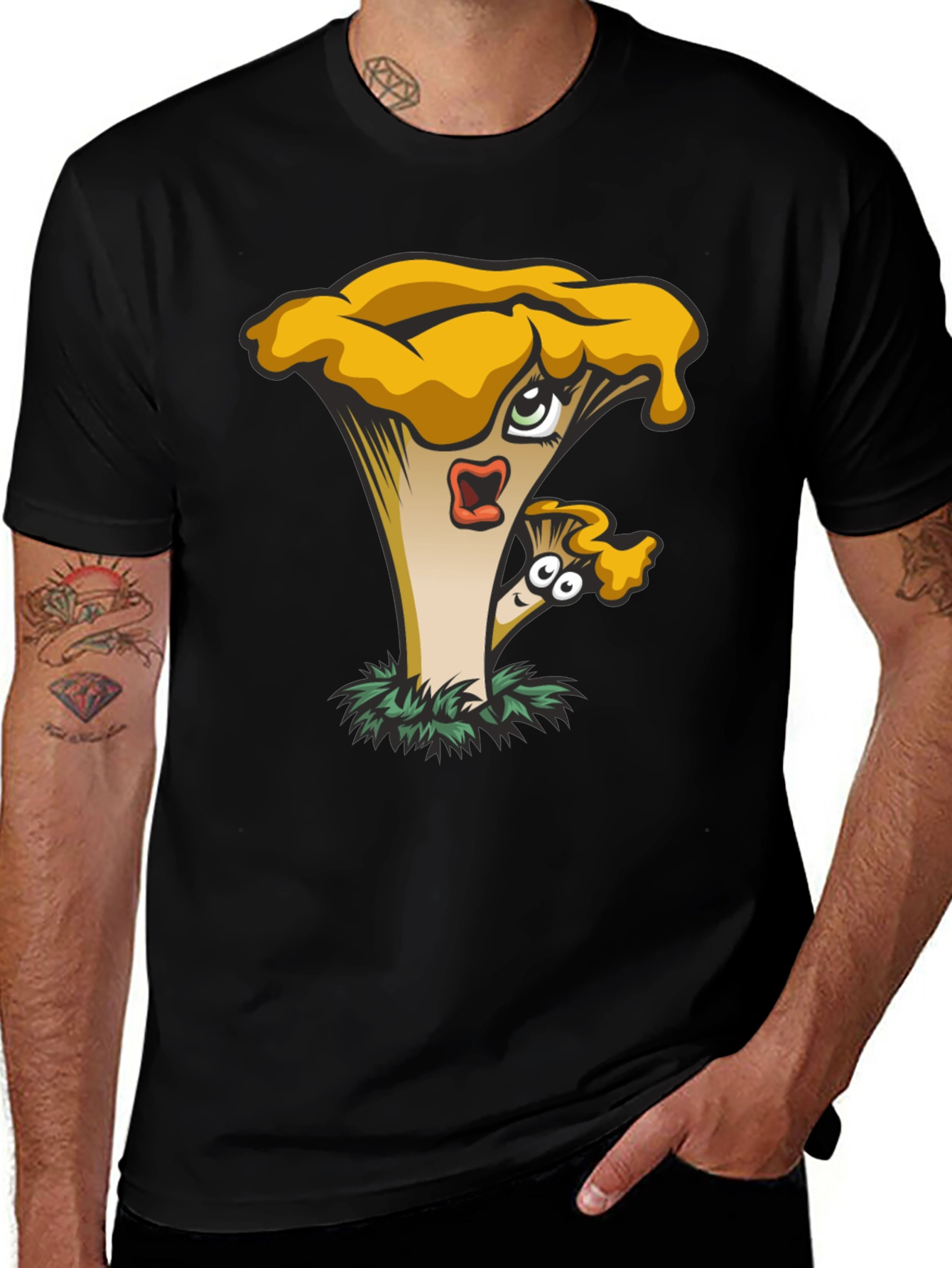 Variant 3 of Cartoon Mushroom Graphic Tee - Black