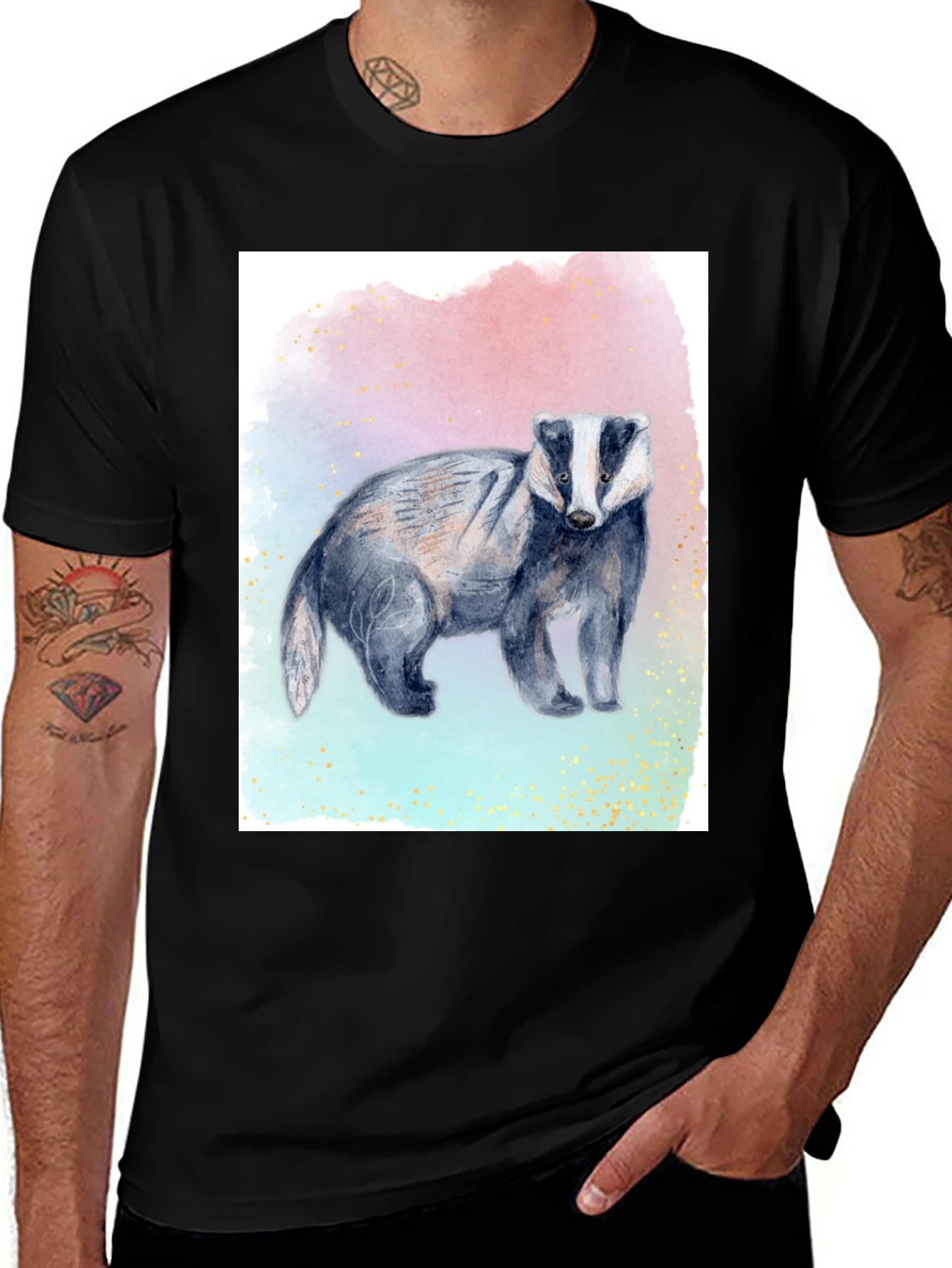 Variant 21 of Badger Watercolor Graphic Tee - Black