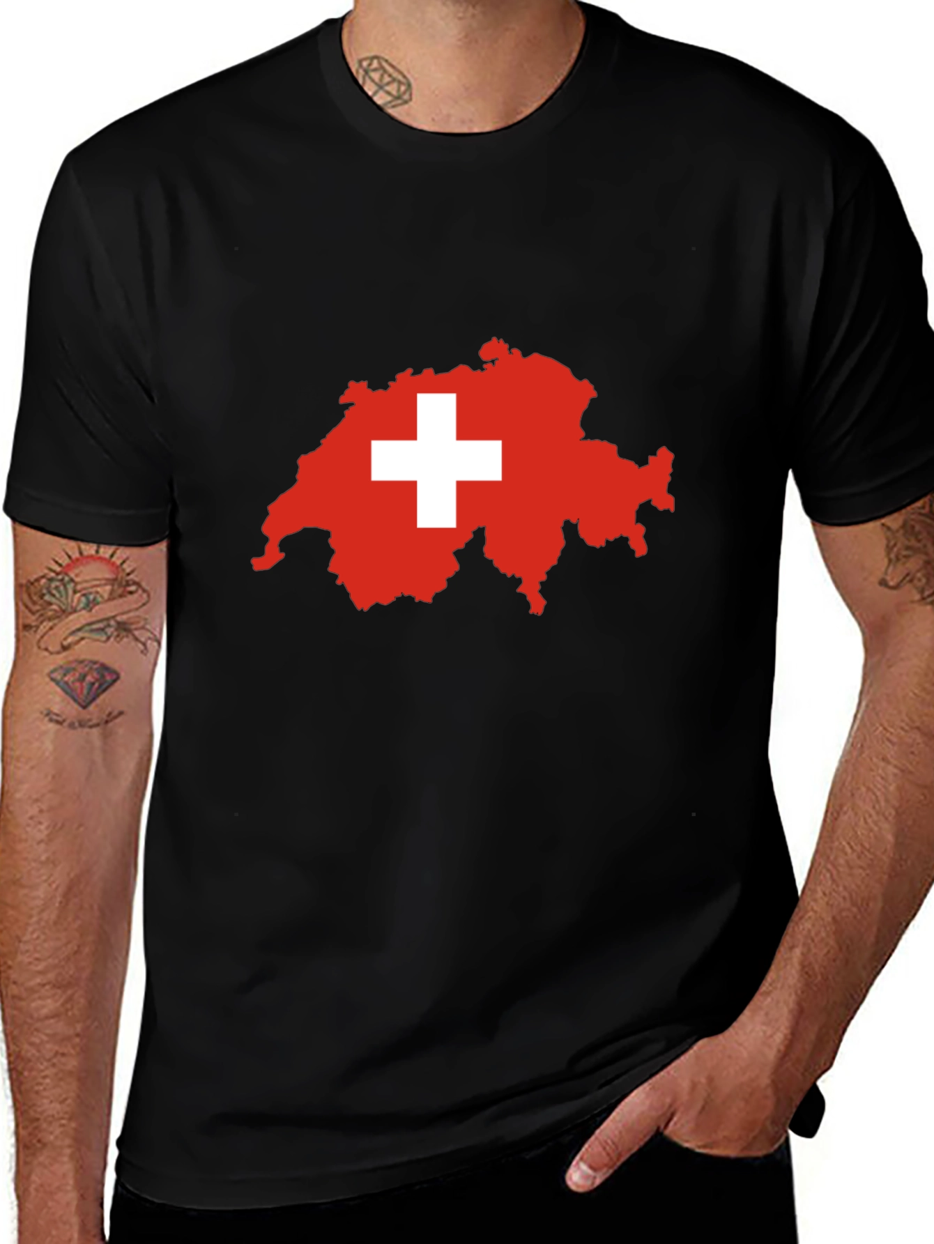 Switzerland Flag Map T-Shirt - Black