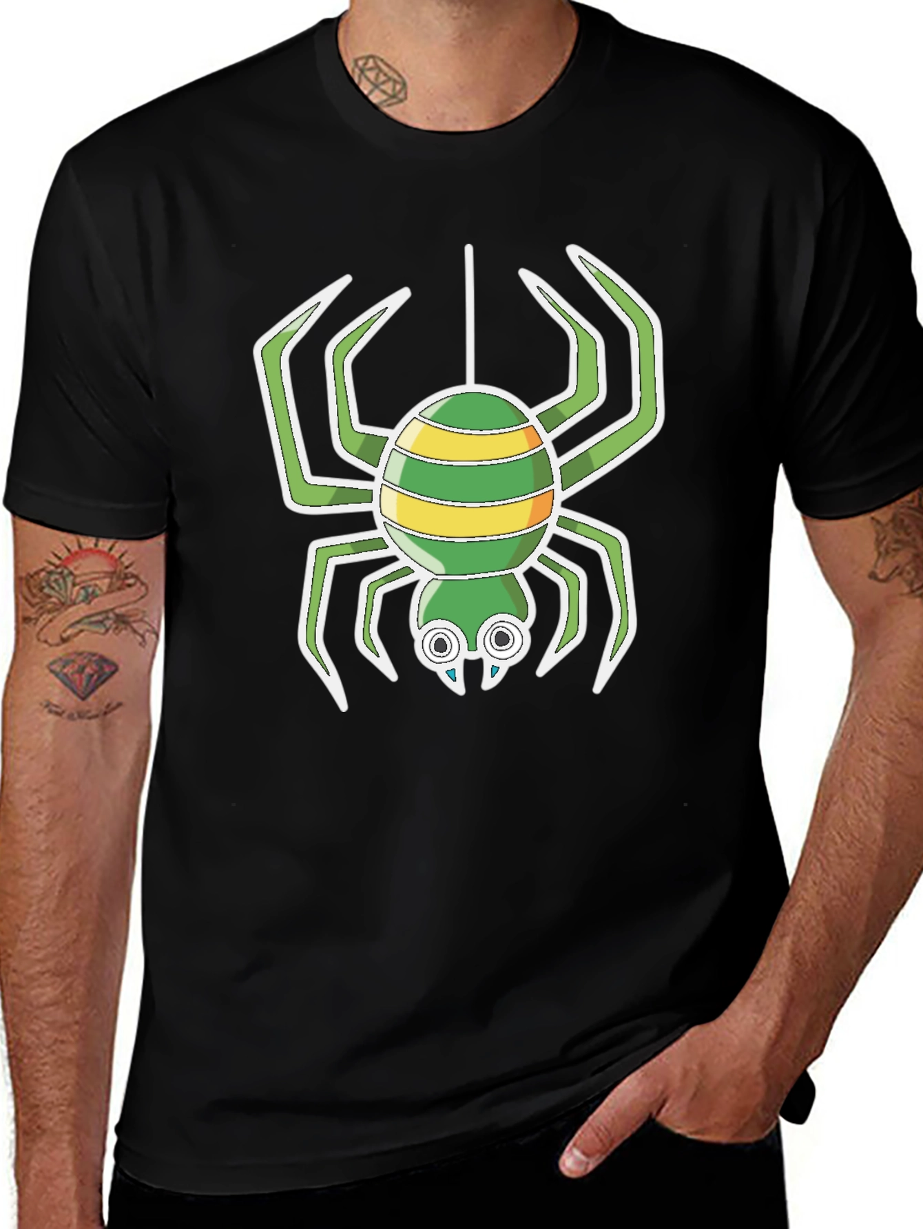 Cartoon Spider Graphic T-Shirt - Black