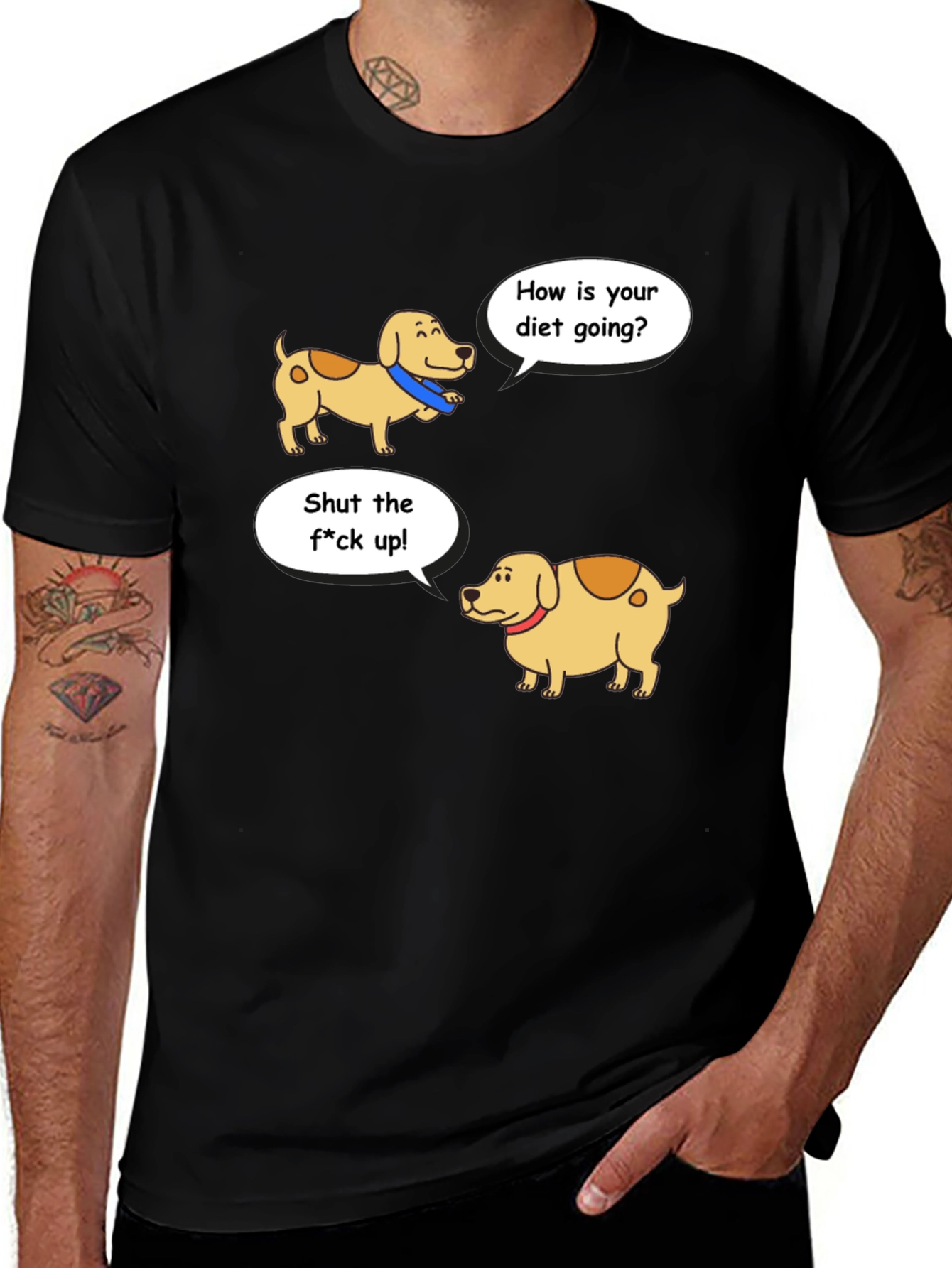 Black Funny Diet Dog Cartoon T-Shirt main image