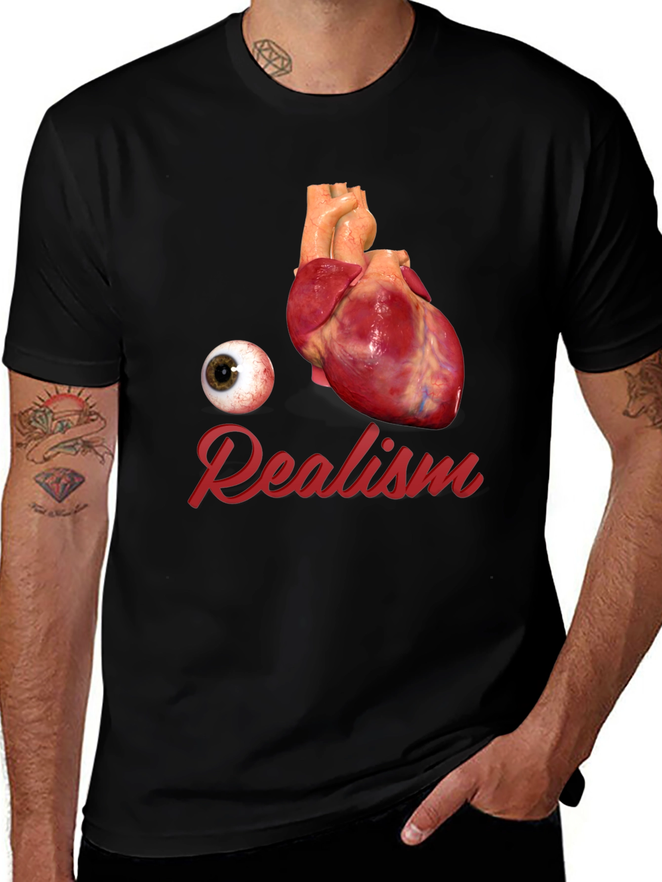 Variant 10 of Realistic Anatomy T-Shirt - Eye, Heart, & 'Realism' Design