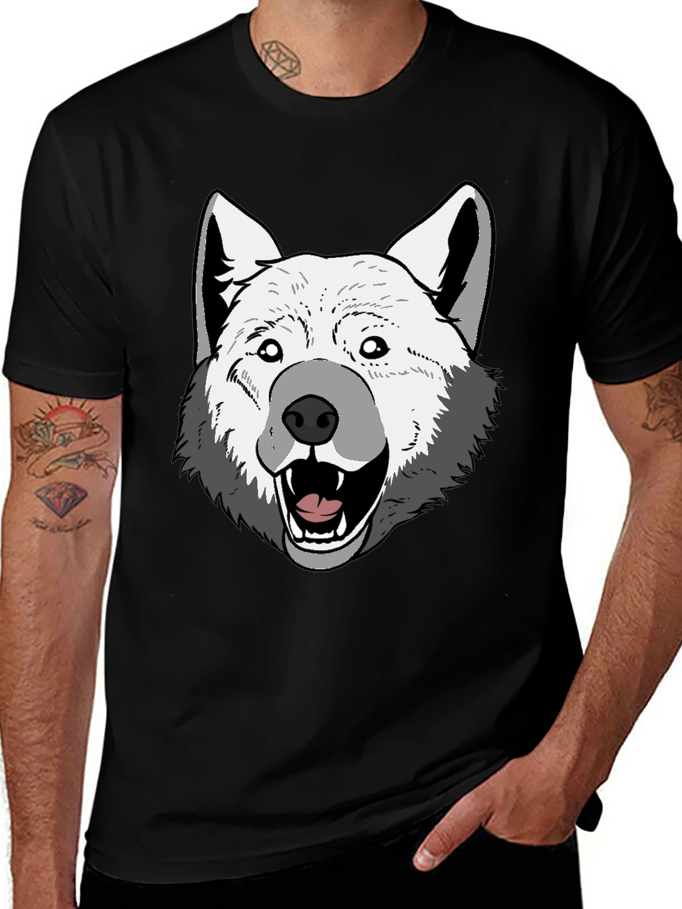 Variant 6 of Wolf Graphic Tee - Black Animal Print T-Shirt