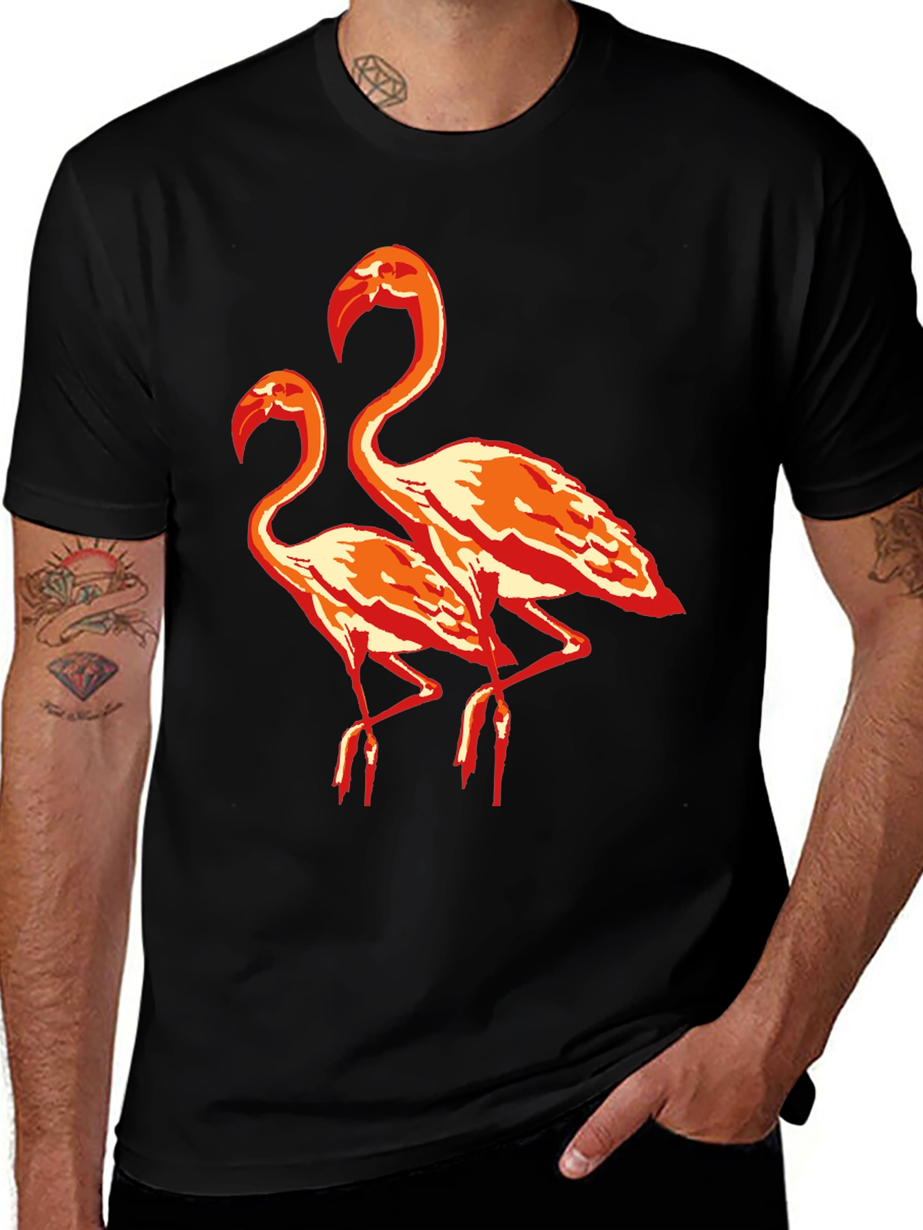 Variant 9 of Flamingo Graphic Tee - Trendy Black T-Shirt