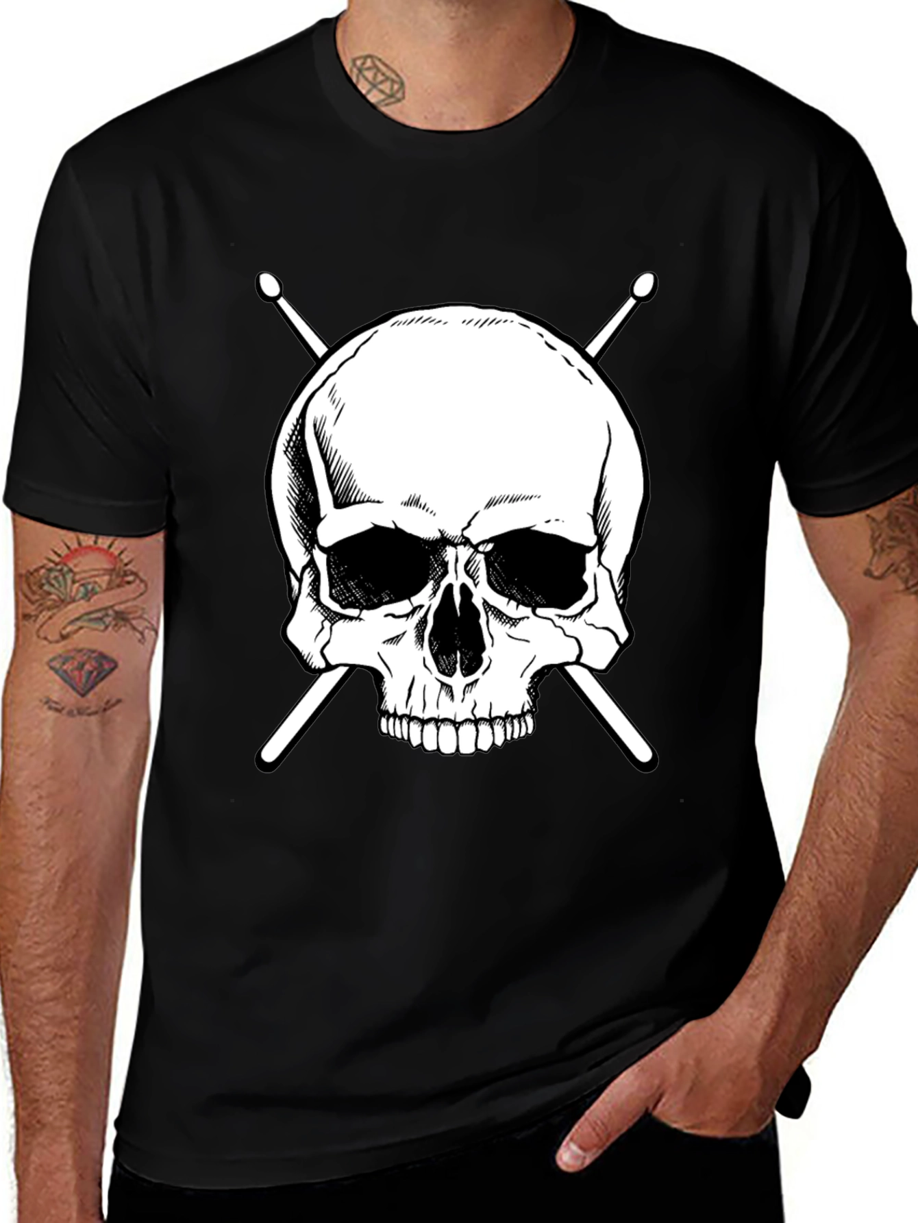 Skull & Drumsticks Graphic Tee - Rock Band Shirt