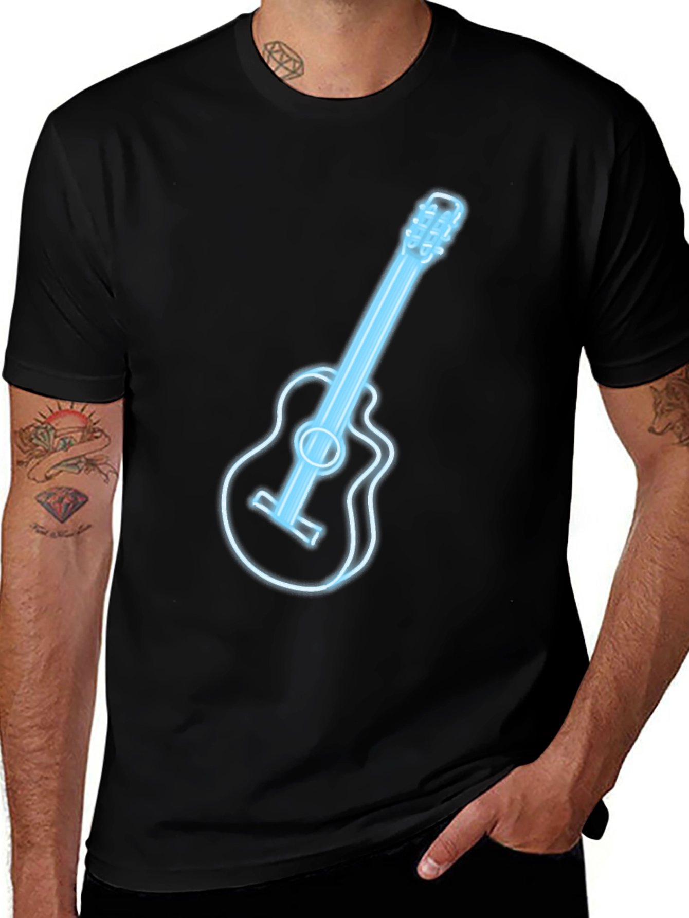 Variant 24 of Neon Guitar Graphic T-Shirt - Black