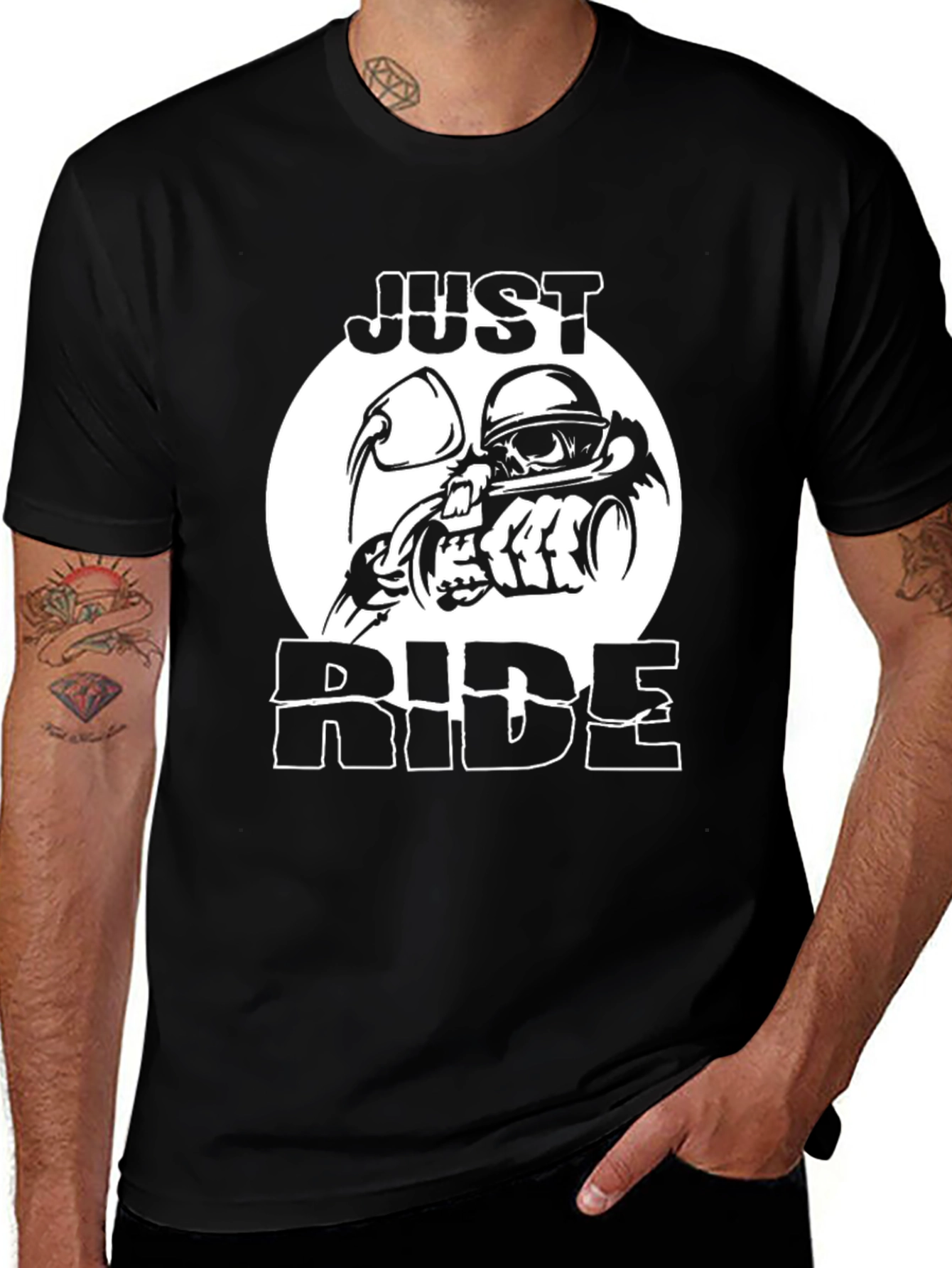 Variant 29 of Just Ride Black Graphic T-Shirt Motorcycle Skull