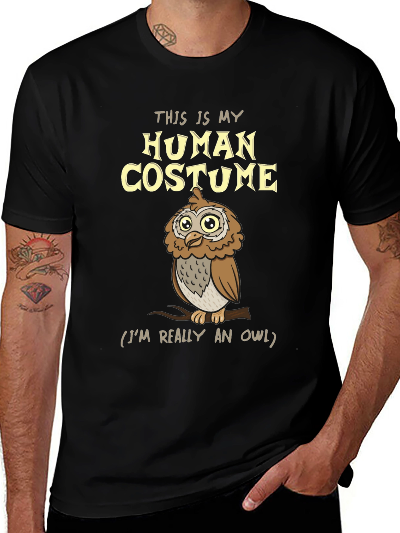 Variant 29 of Human Costume Owl T-Shirt - Funny Halloween Tee