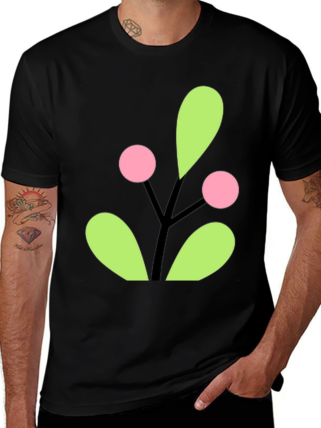 Variant 15 of Berry Branch Graphic Tee - Black Cotton Casual Wear