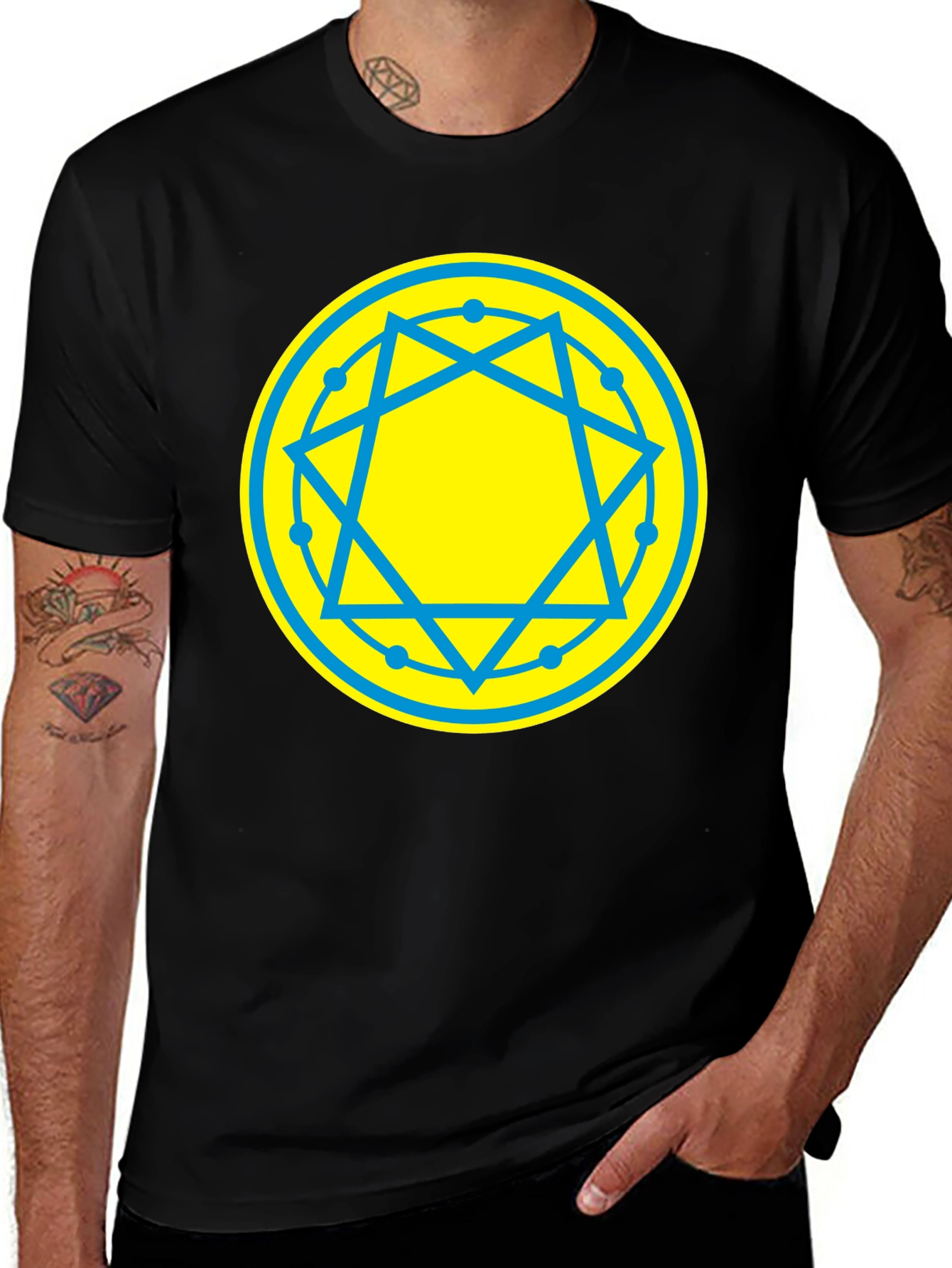 Variant 16 of Geometric Symbol Tee - Black Cotton Blend T-Shirt