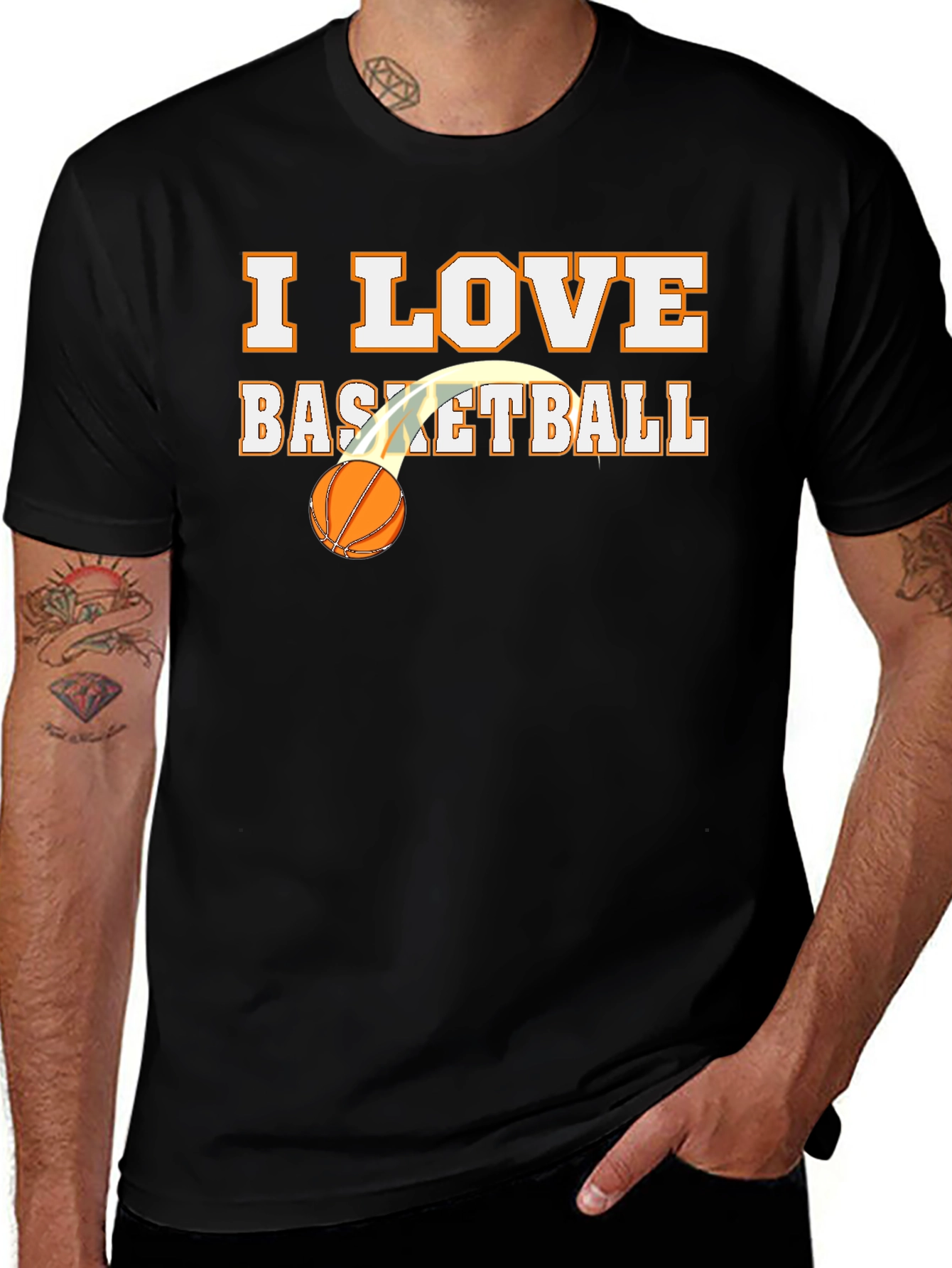 Variant 4 of I Love Basketball Graphic Tee - Black Cotton Shirt
