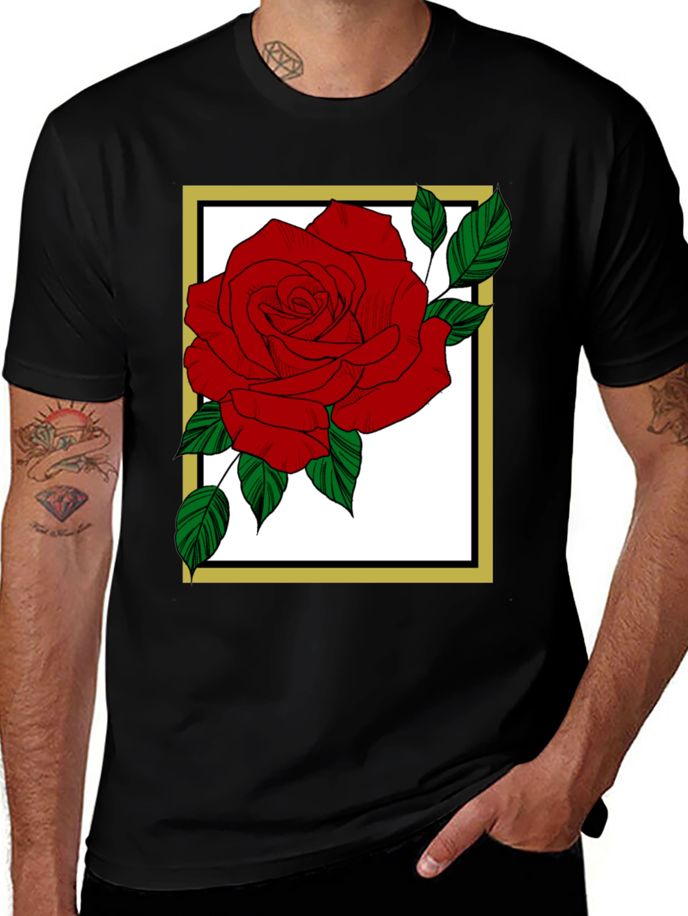 Variant 26 of Rose Graphic Tee - Black Cotton Blend