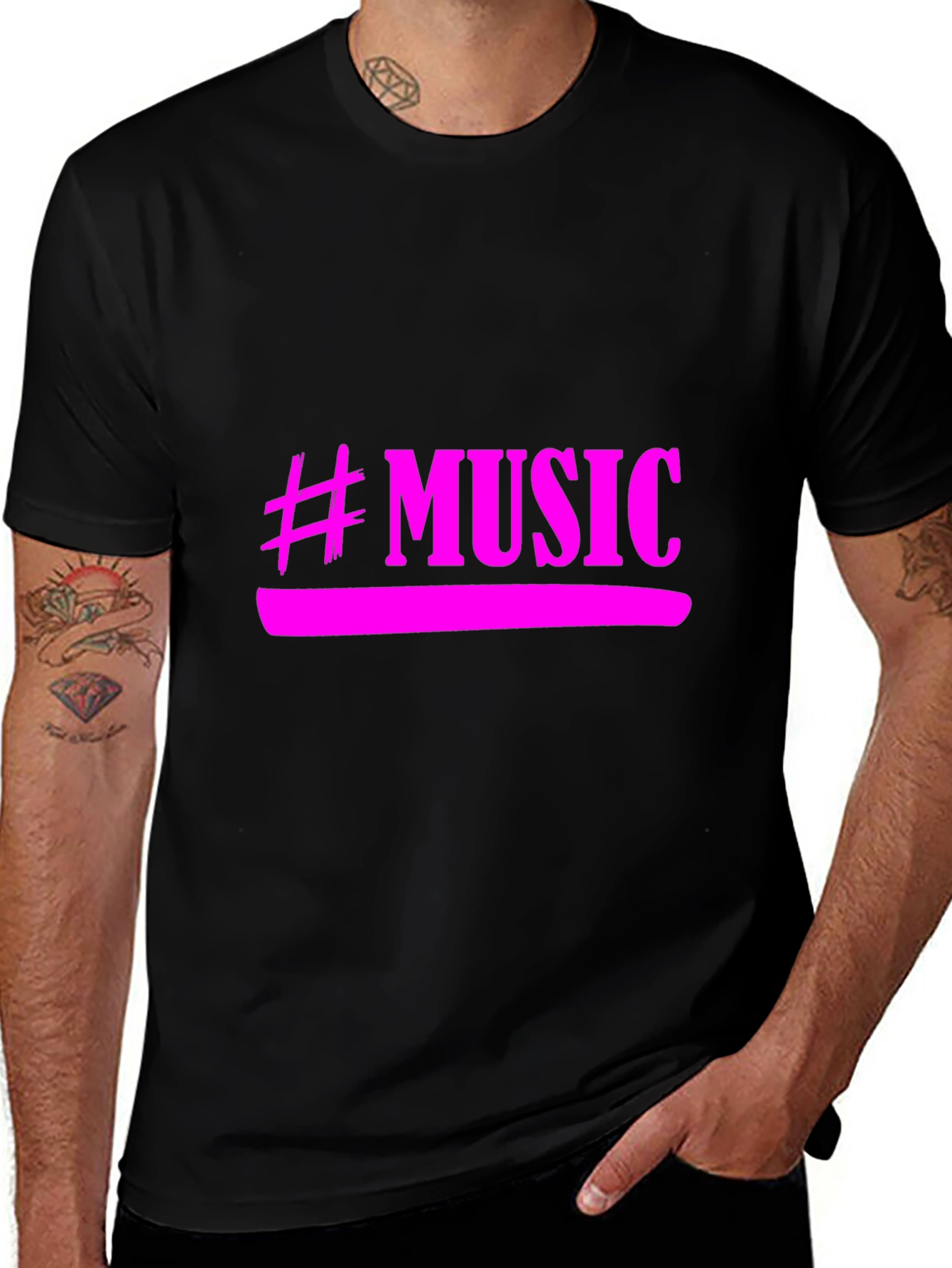 Variant 17 of Music Hashtag Graphic Tee - Stylish Black T-Shirt