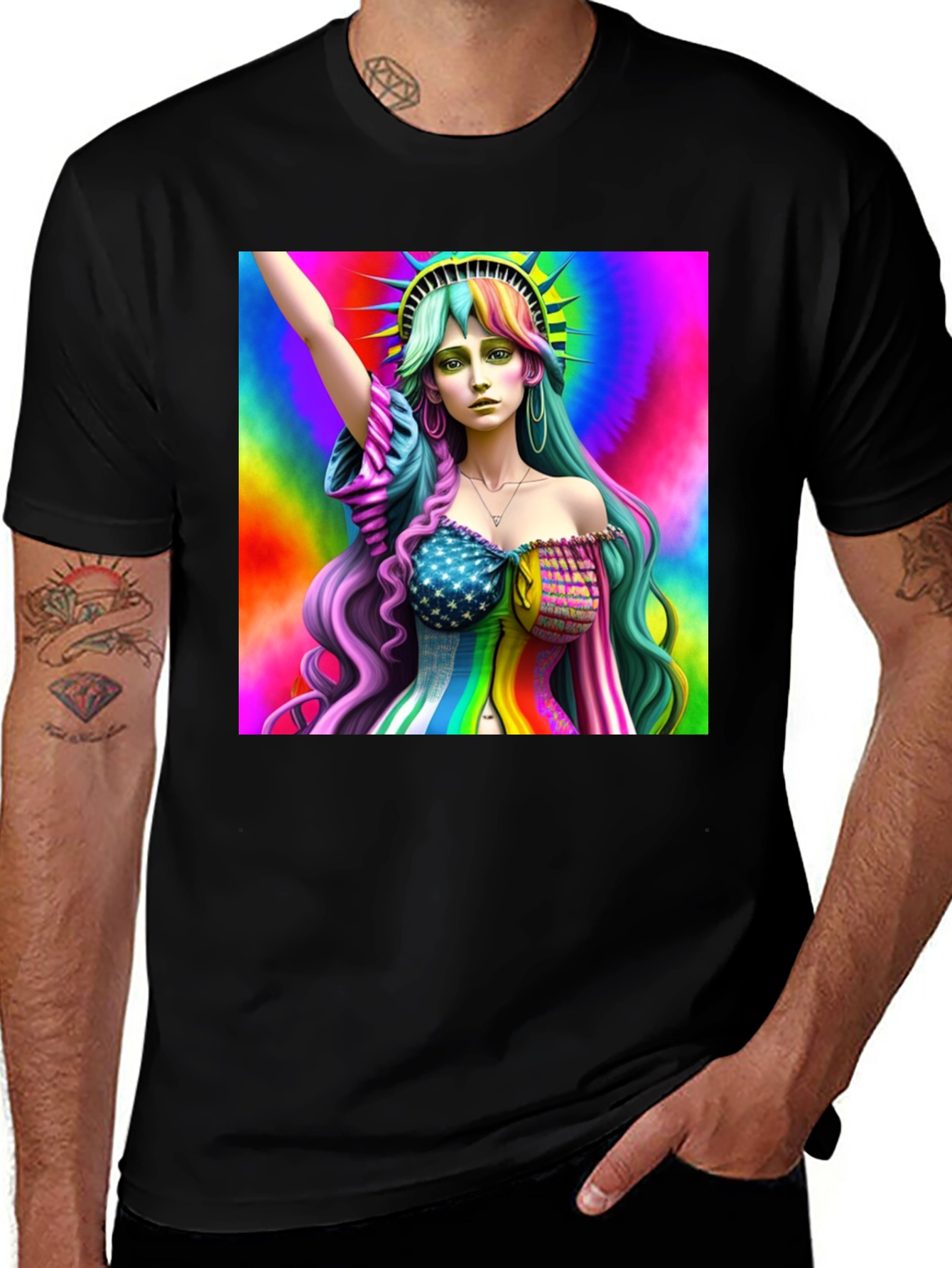 Variant 6 of Statue of Liberty Rainbow Graphic Tee