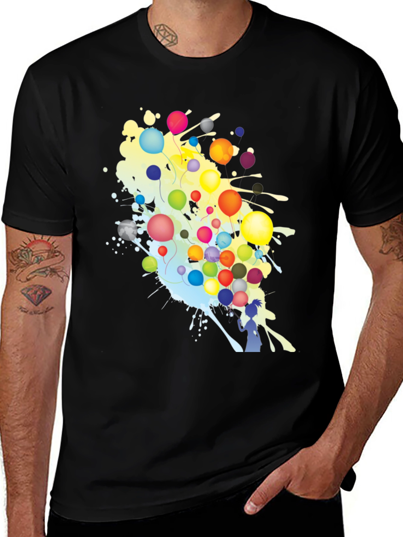 Variant 17 of Funky Balloon Splash Graphic Tee - Black