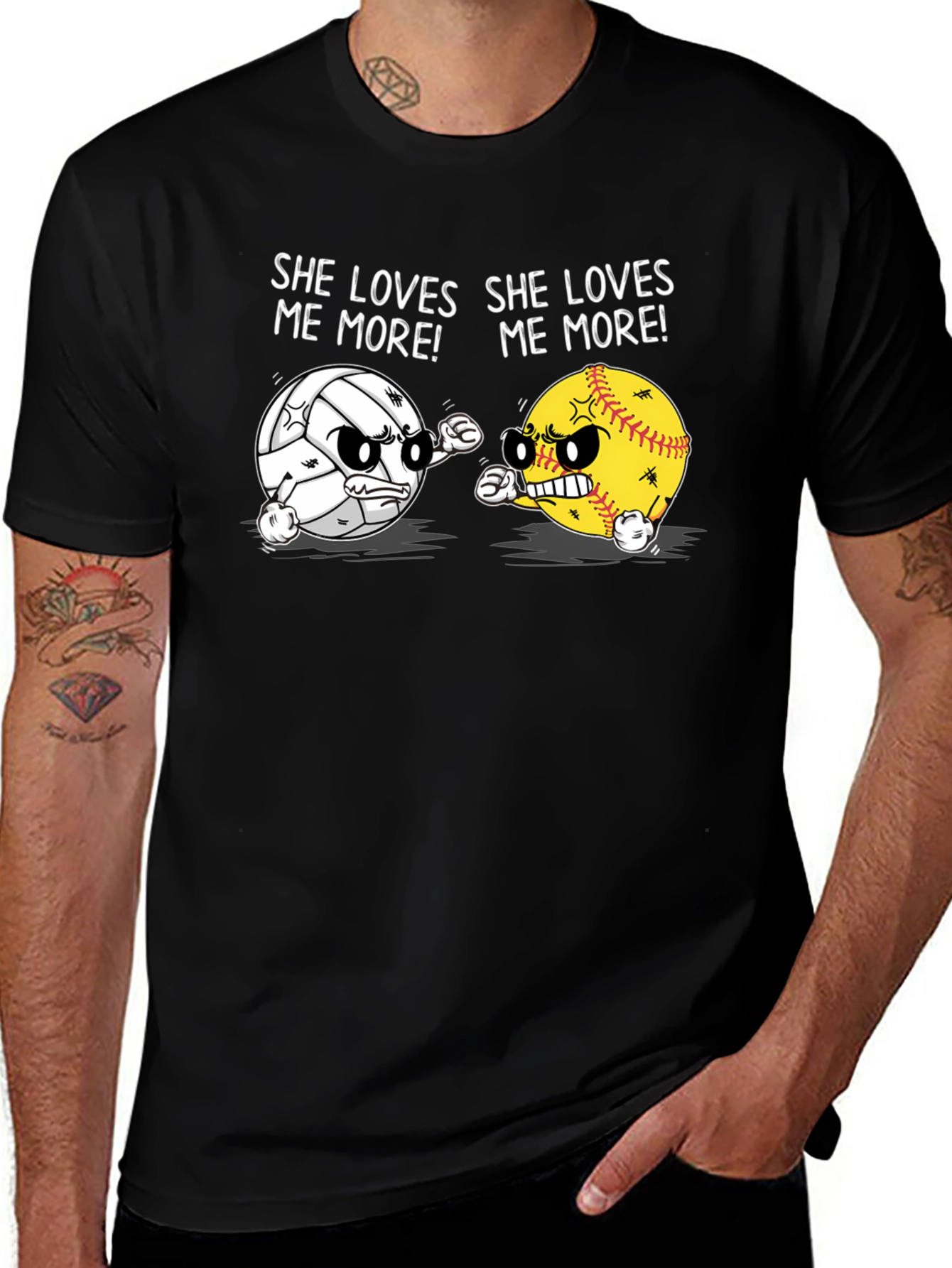 Variant 12 of She Loves Me More T-Shirt: Volleyball vs Softball Funny Tee
