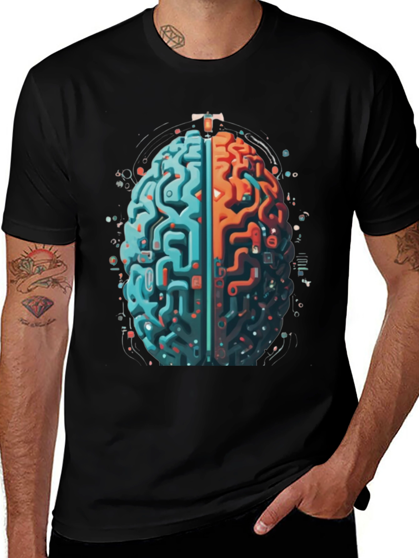Variant 13 of Brain Circuit Graphic Tee - Black