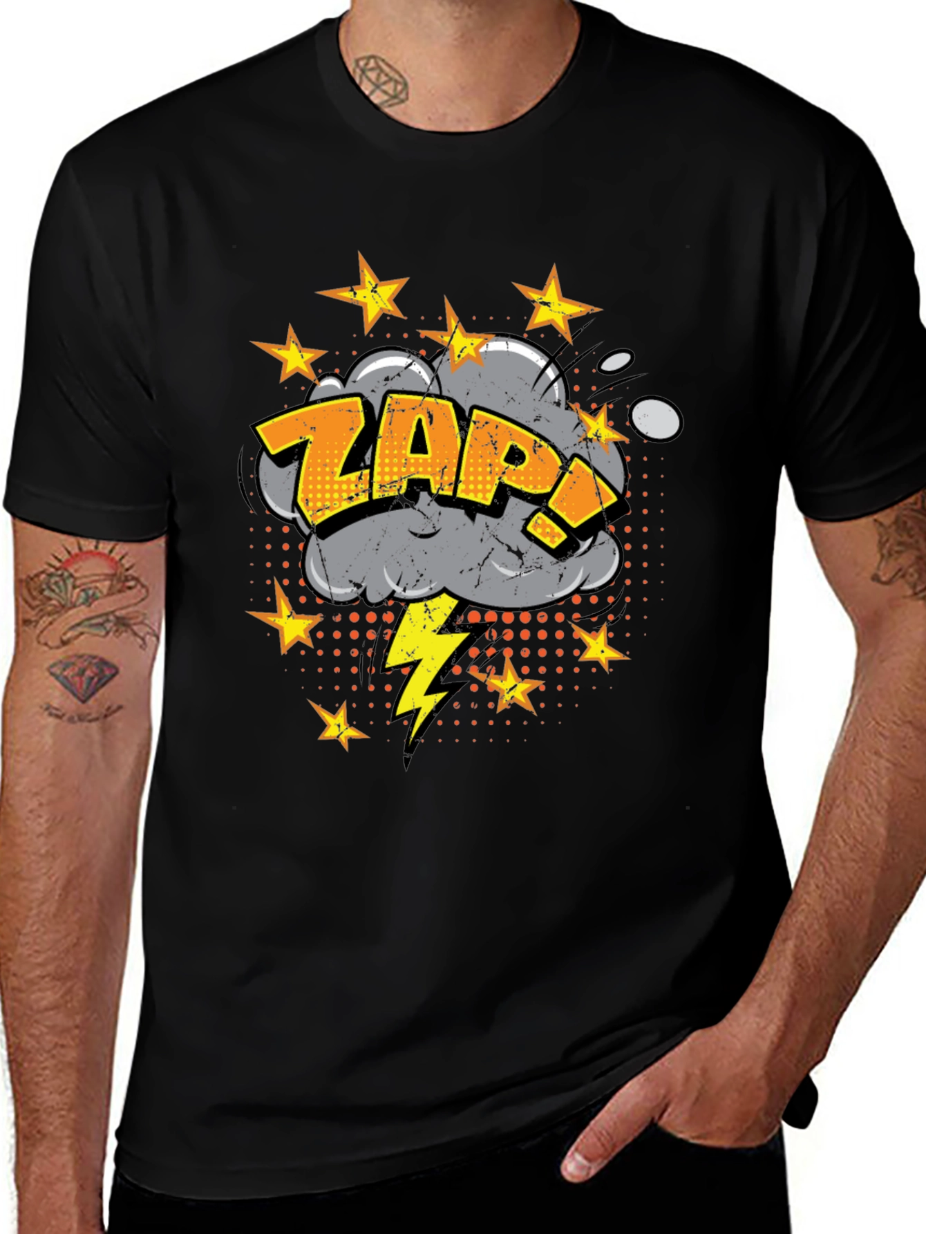 ZAP! Comic Style Graphic Print Black T-Shirt