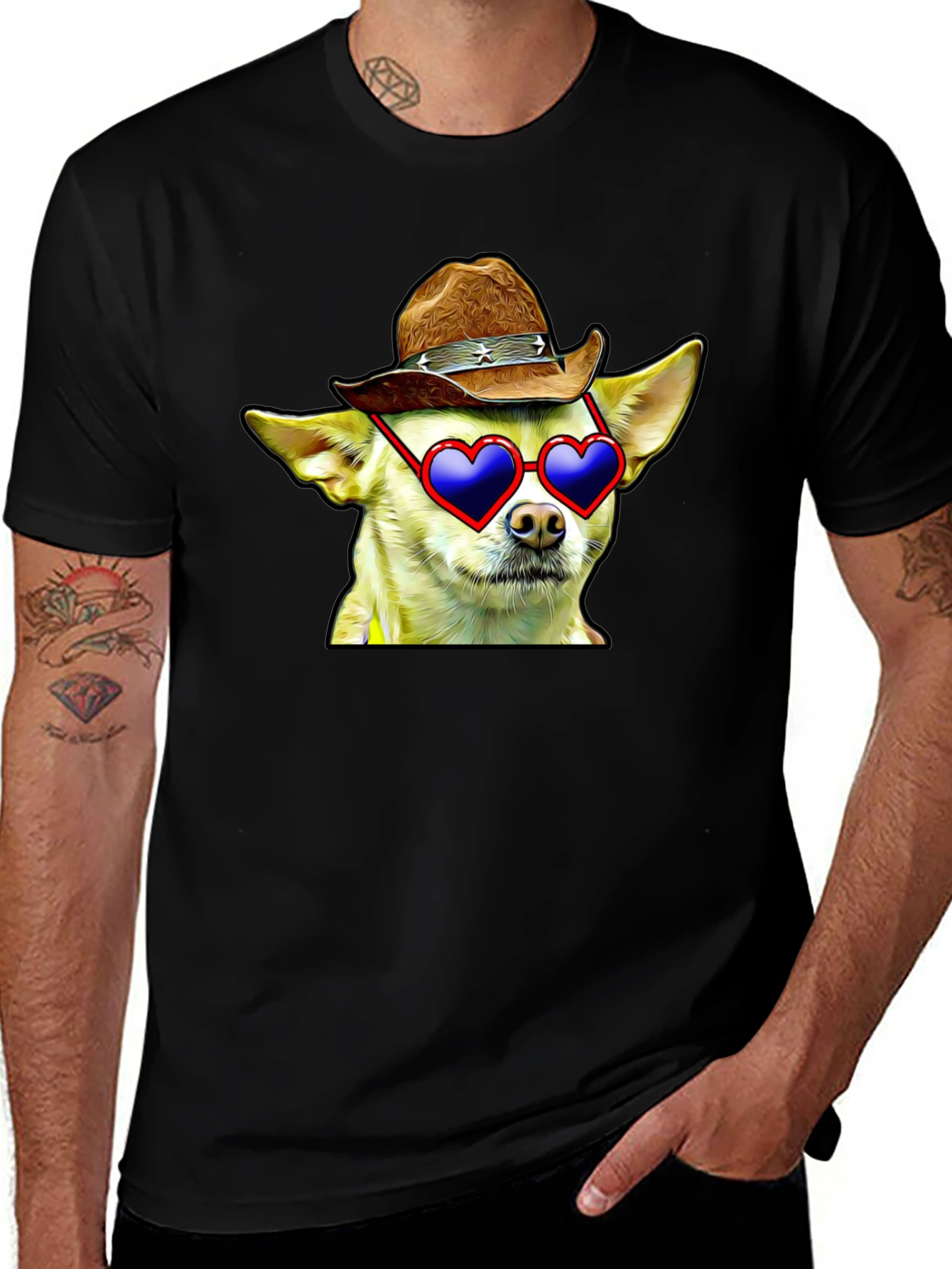 Variant 13 of Cowboy Chihuahua T-Shirt - Heart Sunglasses Funny Tee