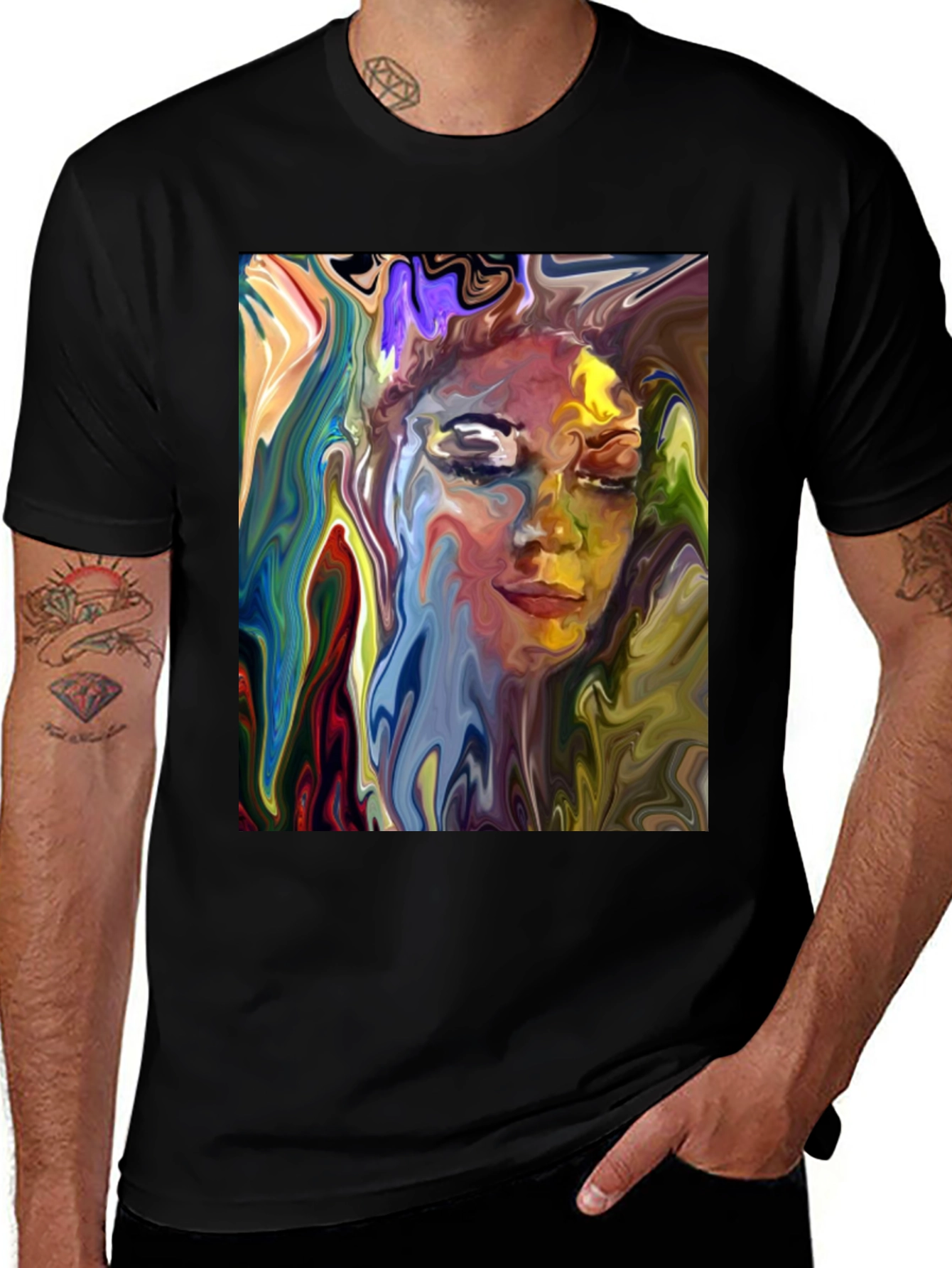 Abstract Face Art Black T-Shirt