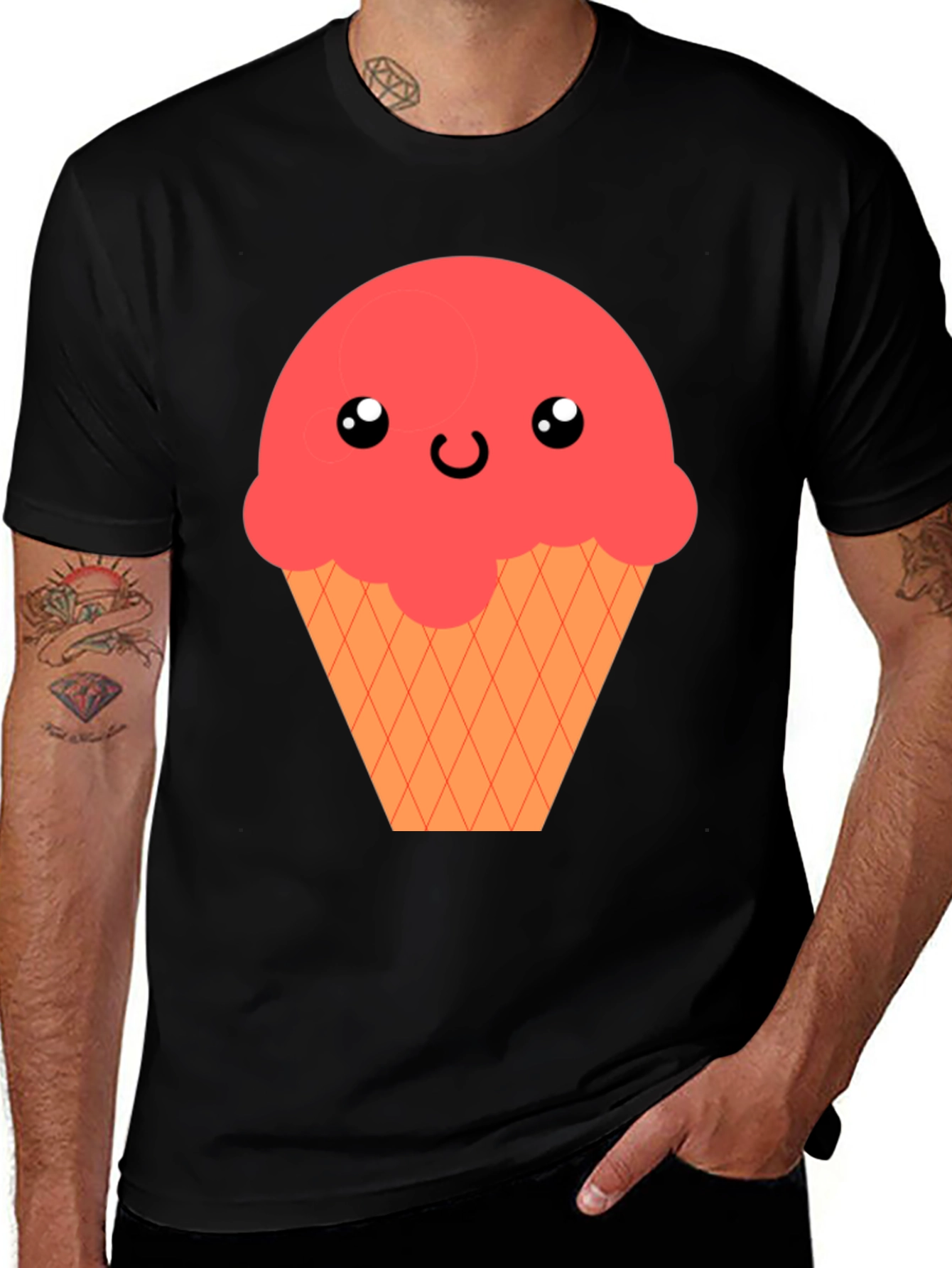 Variant 29 of Kawaii Ice Cream Graphic T-Shirt - Black