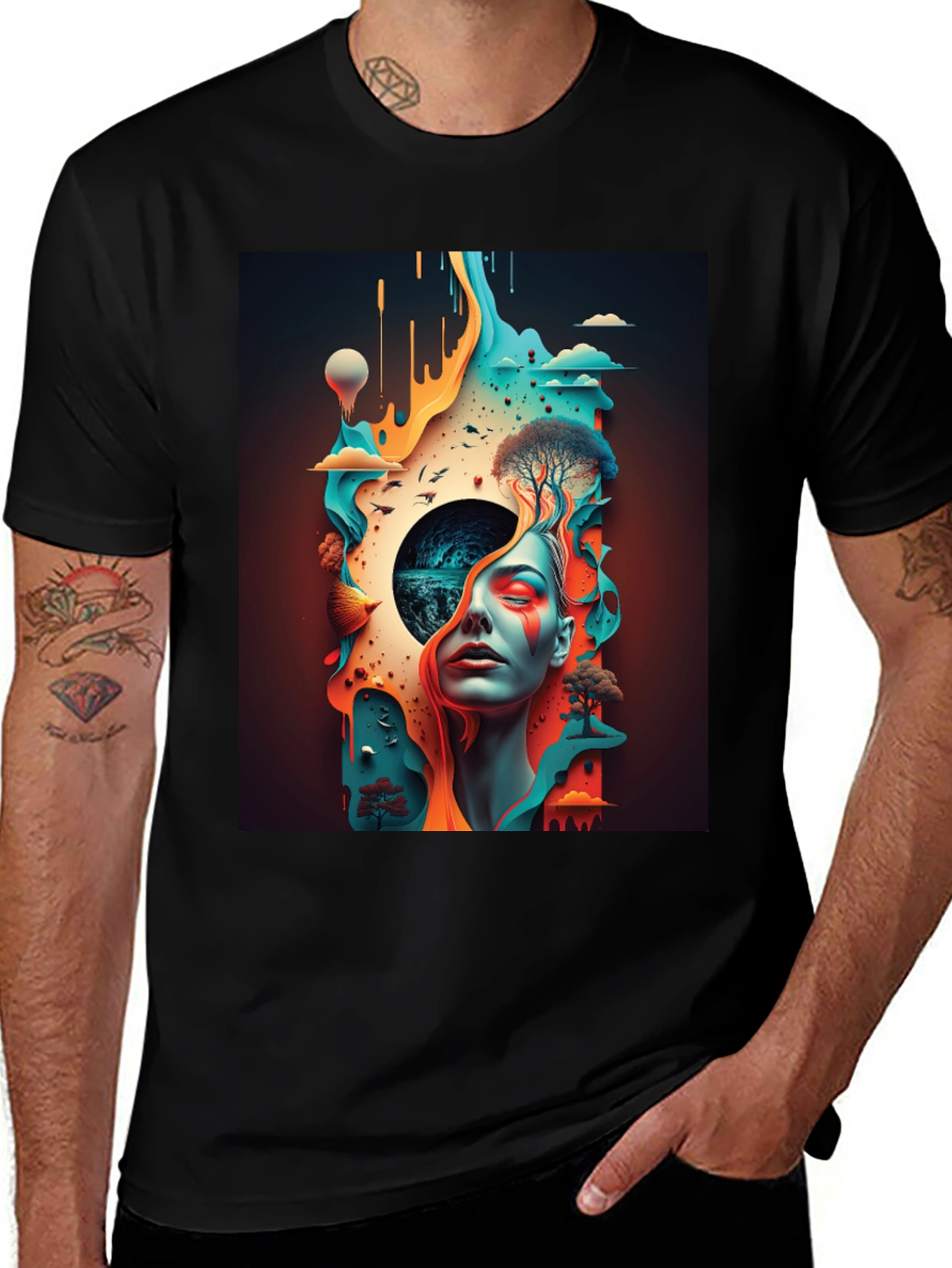 Variant 28 of Surreal Dreamscape Graphic Tee - Black Unisex Shirt