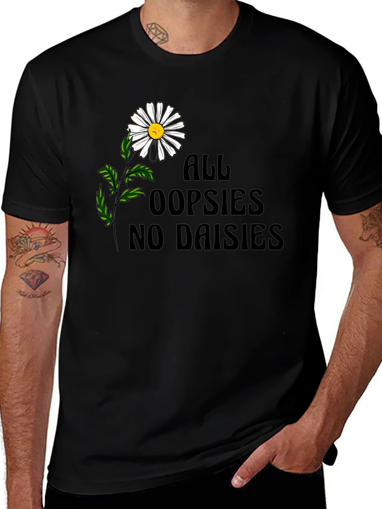 Variant 14 of Oopsies No Daisies Graphic Tee - Unisex Black T-Shirt