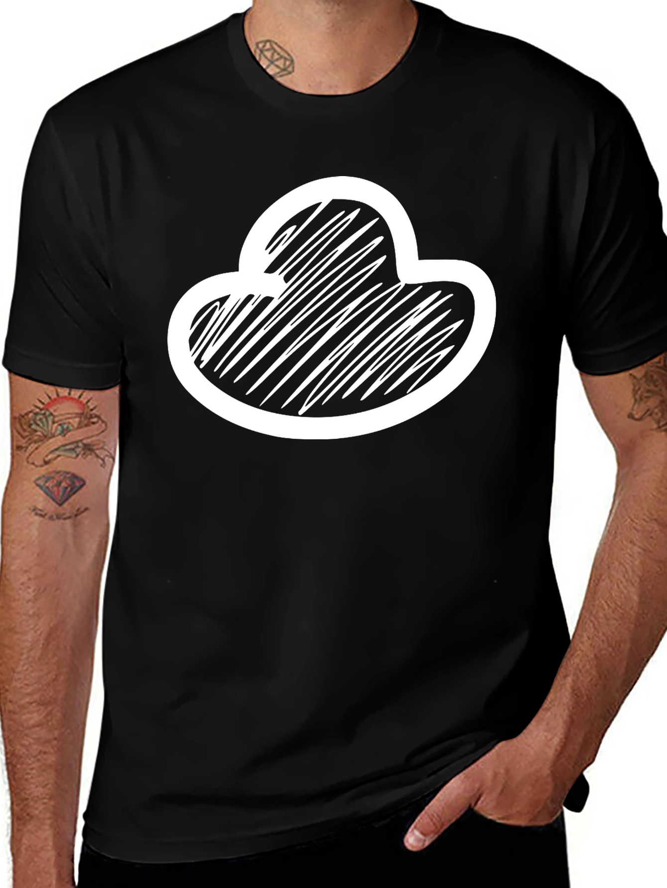 Variant 23 of Abstract Cloud Scribble Graphic Tee - Black Cotton Blend