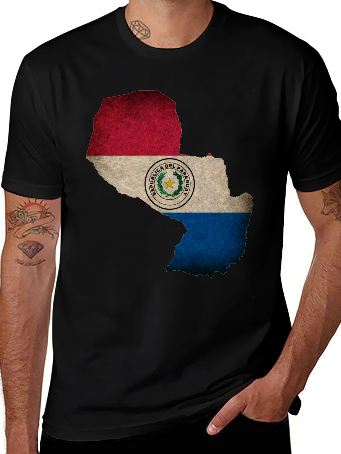 Paraguay Flag Map T-Shirt - Black Cotton Tee