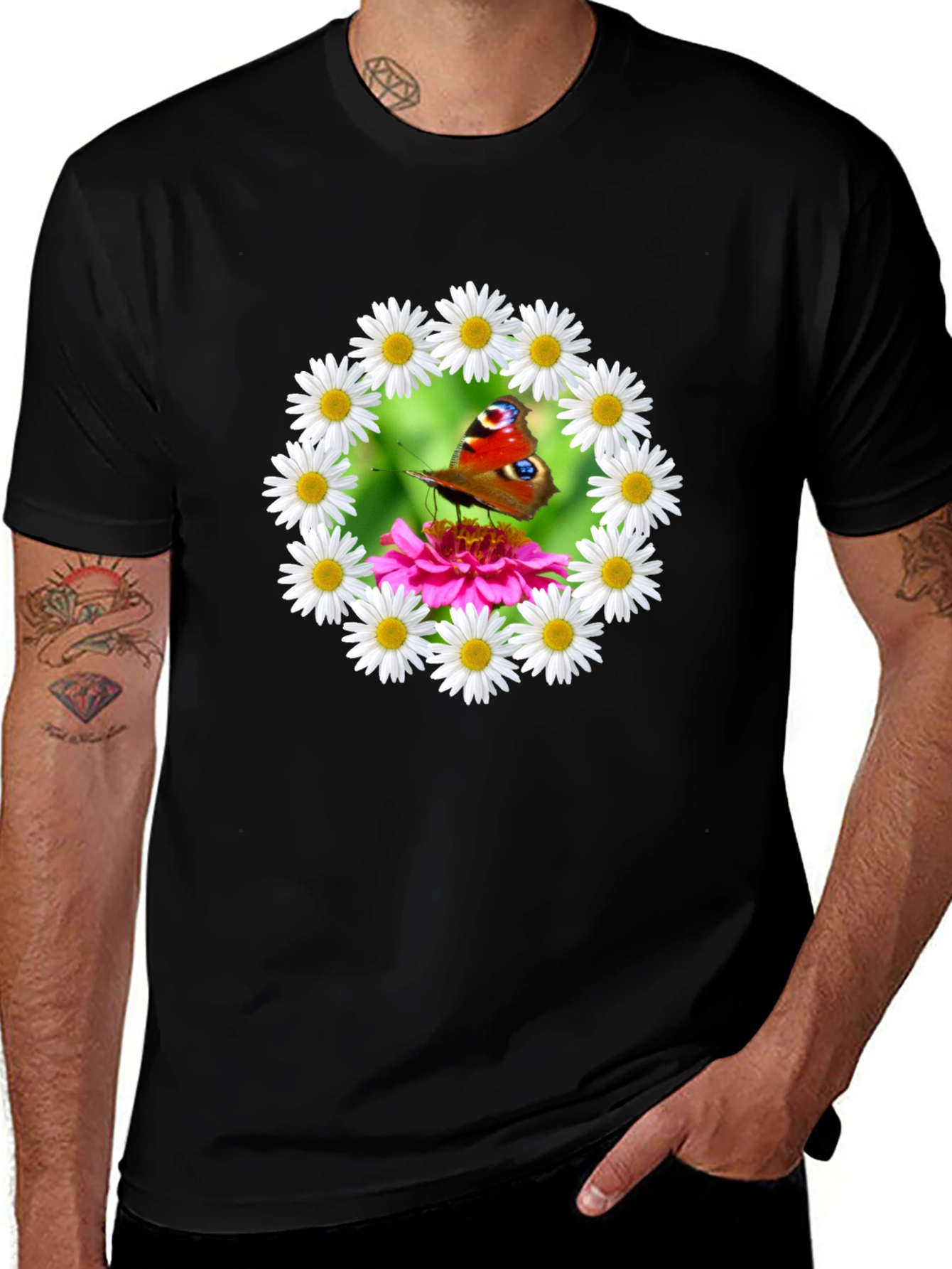 Variant 9 of Butterfly & Daisy Wreath Graphic T-Shirt