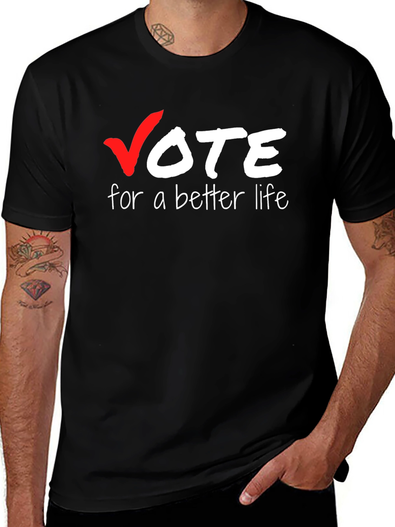 Variant 8 of Vote for a Better Life Graphic Tee - Black Cotton